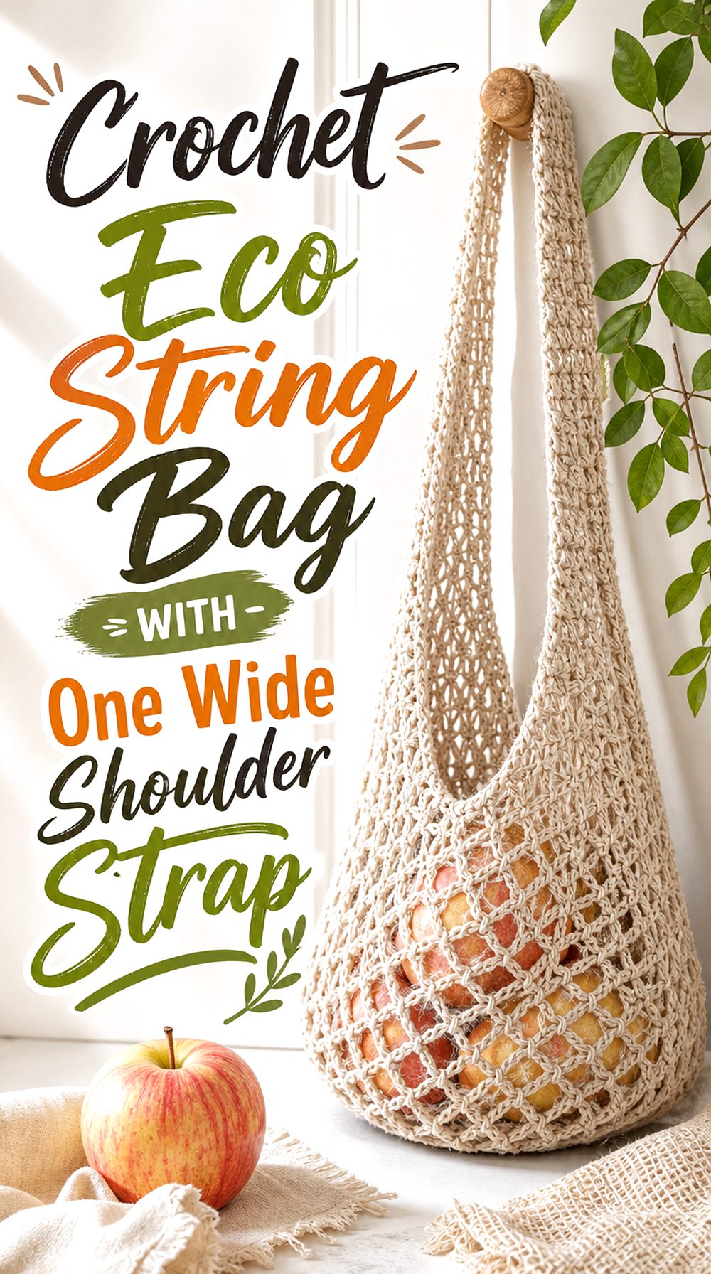 Crochet Eco String Bag with One Wide Shoulder Strap