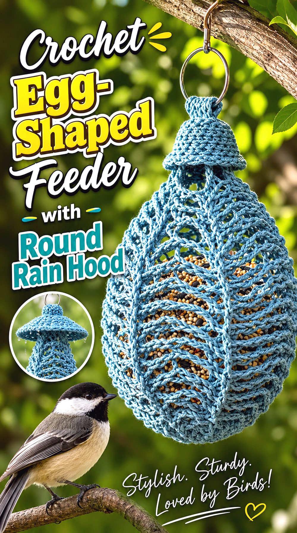 Crochet Egg Shaped Feeder with Round Rain Hood