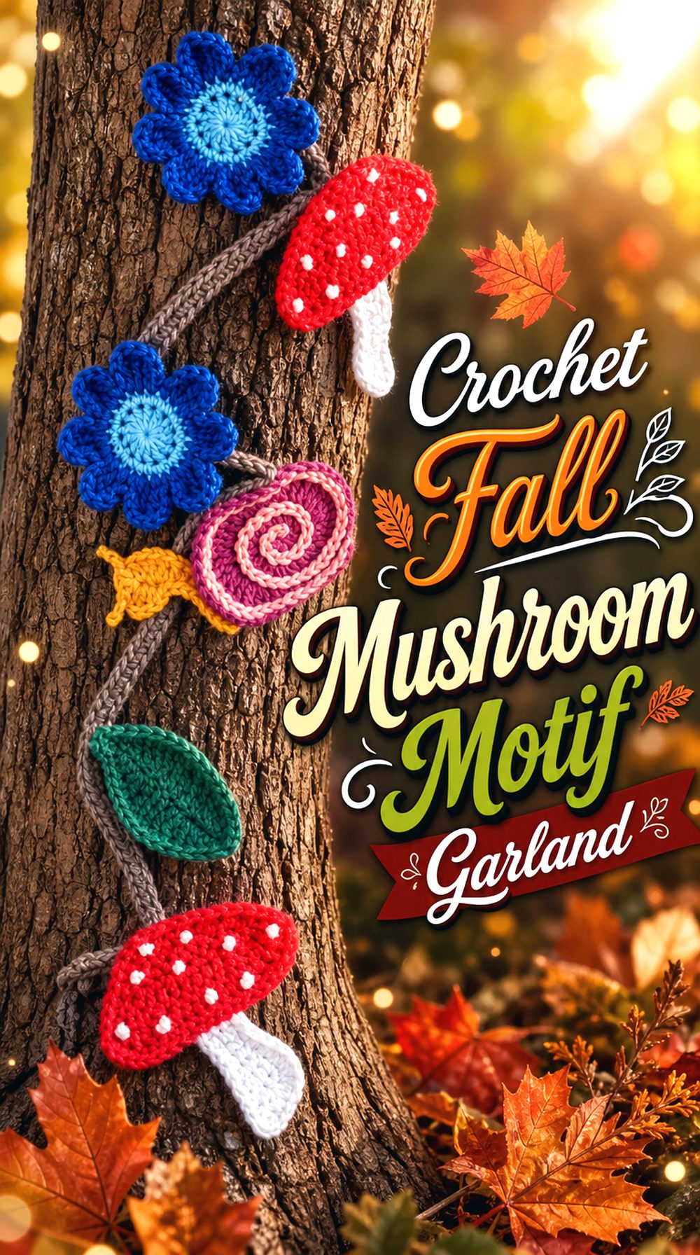 Crochet Fall Mushroom Motif Garland