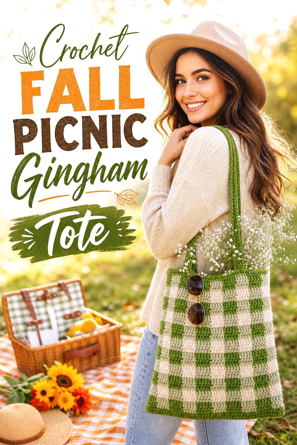 Crochet Fall Picnic Gingham Tote