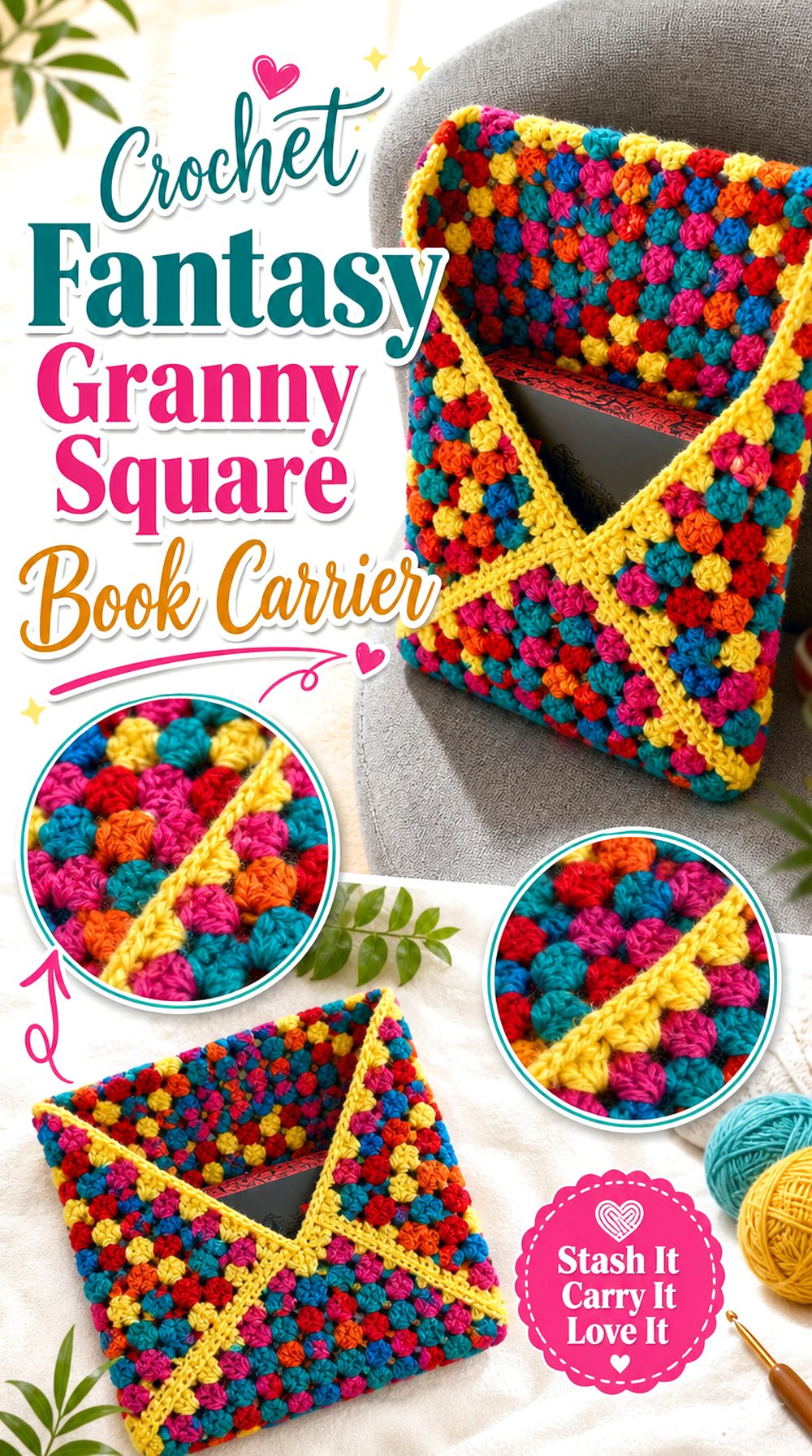Crochet Fantasy Granny Square Book Carrier