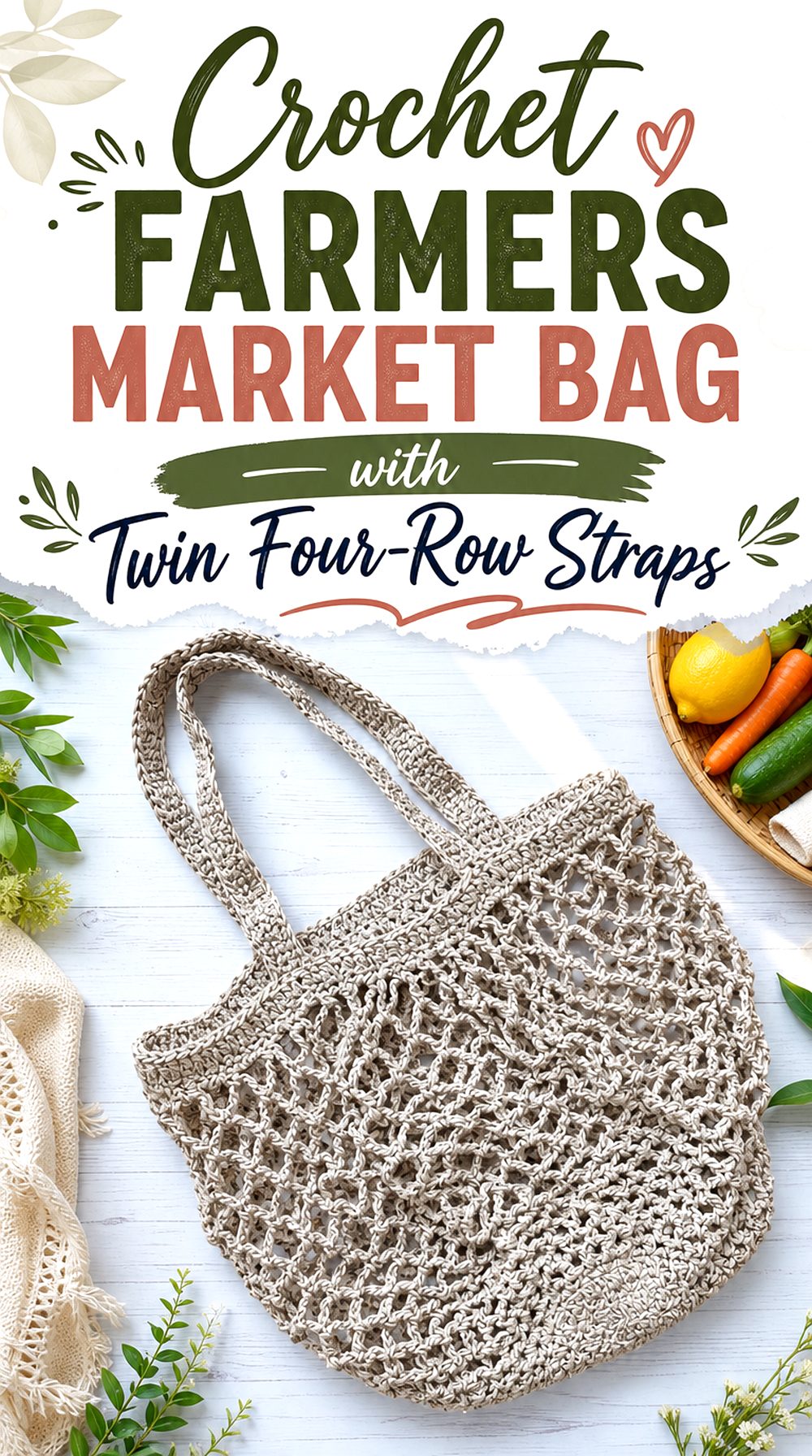 Crochet Farmers Market Bag with Twin Four Row Straps
