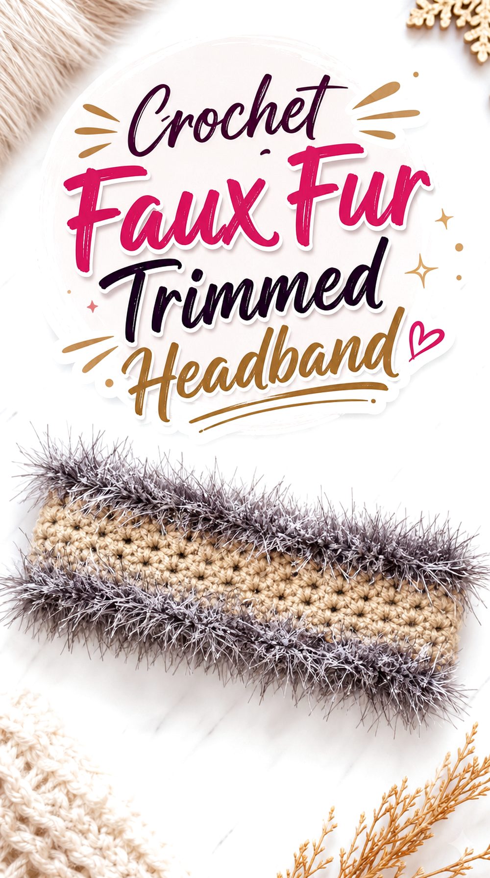 Crochet Faux Fur Trimmed Headband