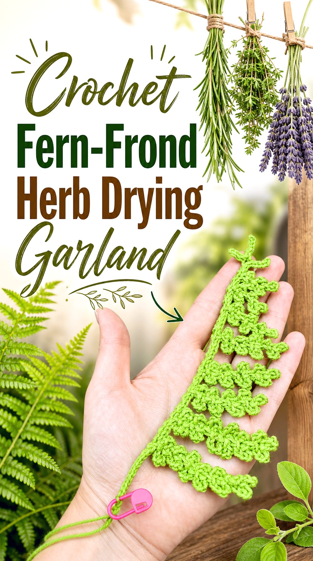 Crochet Fern Frond Herb Drying Garland