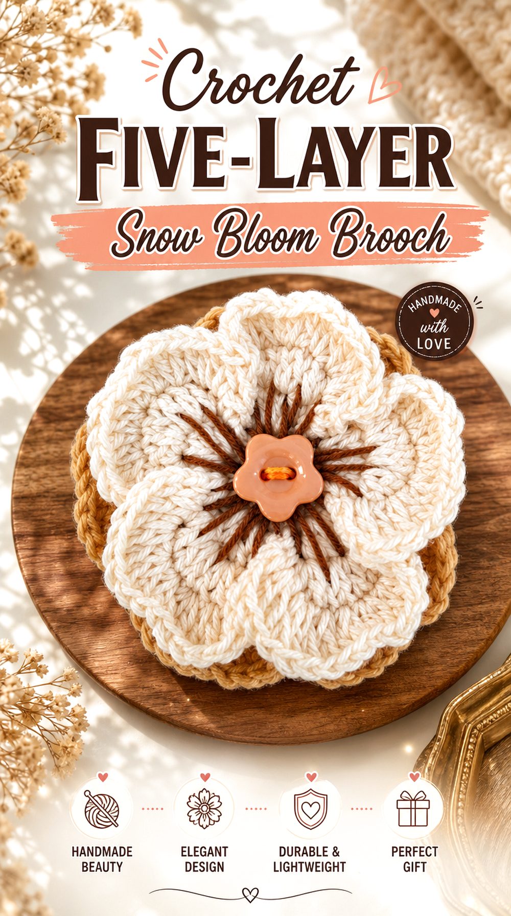 Crochet Five Layer Snow Bloom Brooch