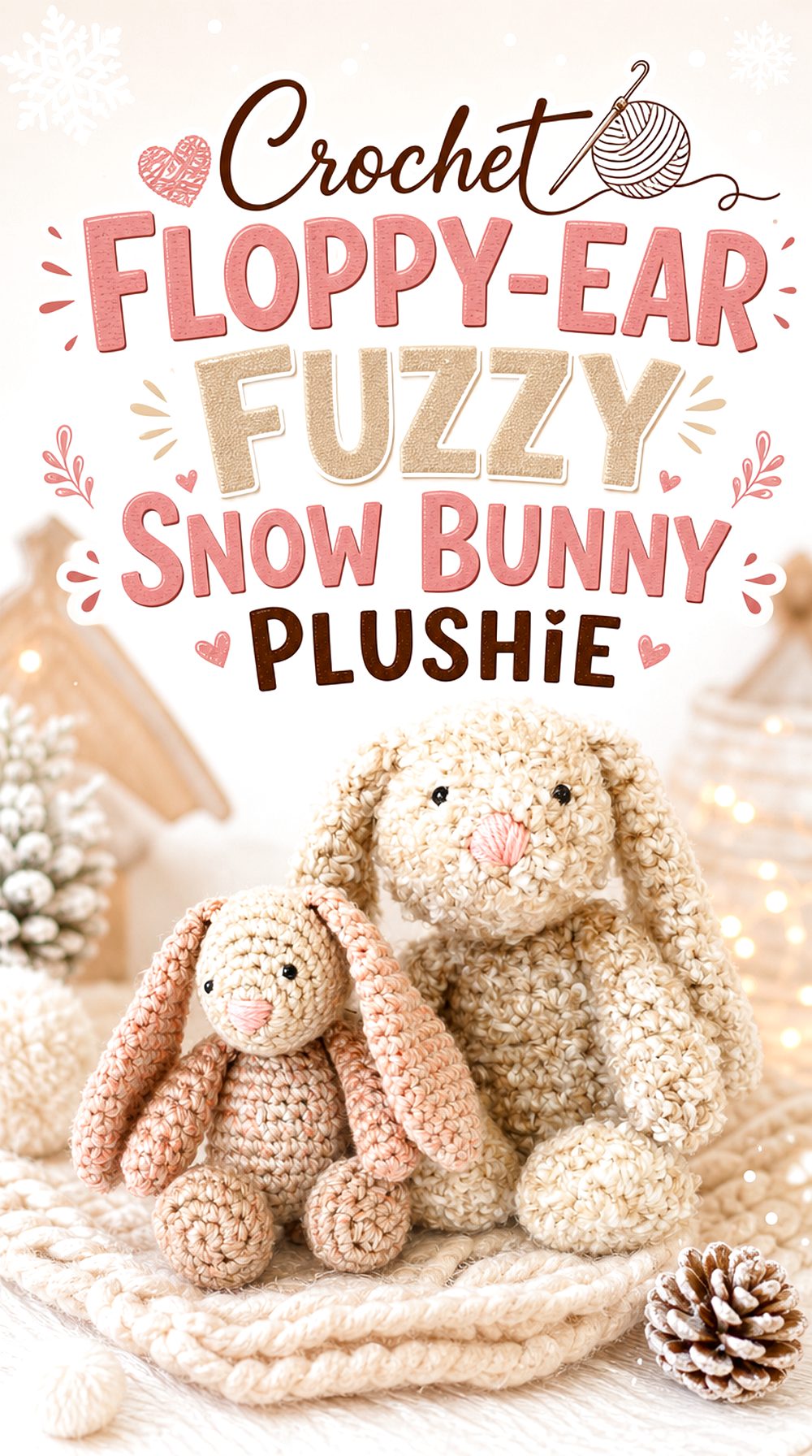 Crochet Floppy Ear Fuzzy Snow Bunny Plushie