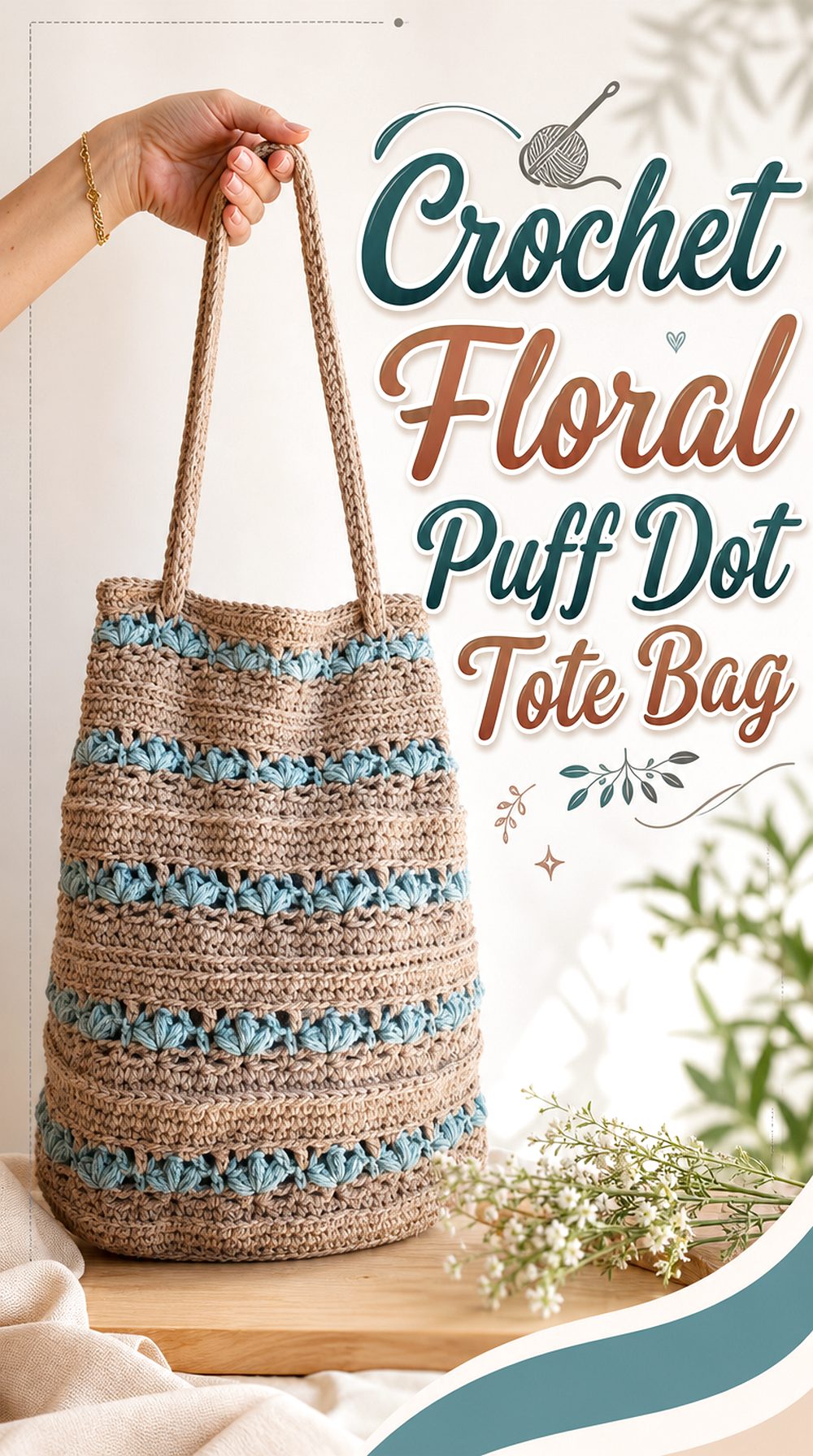 Crochet Floral Puff Dot Tote Bag