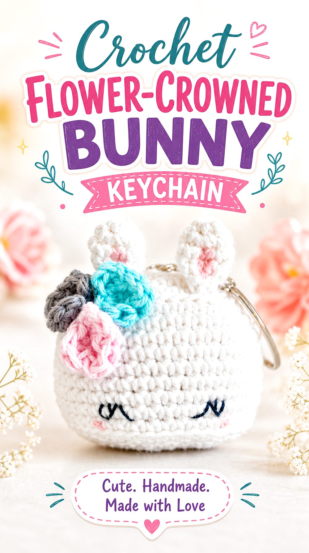 Crochet Flower Crowned Bunny Keychain
