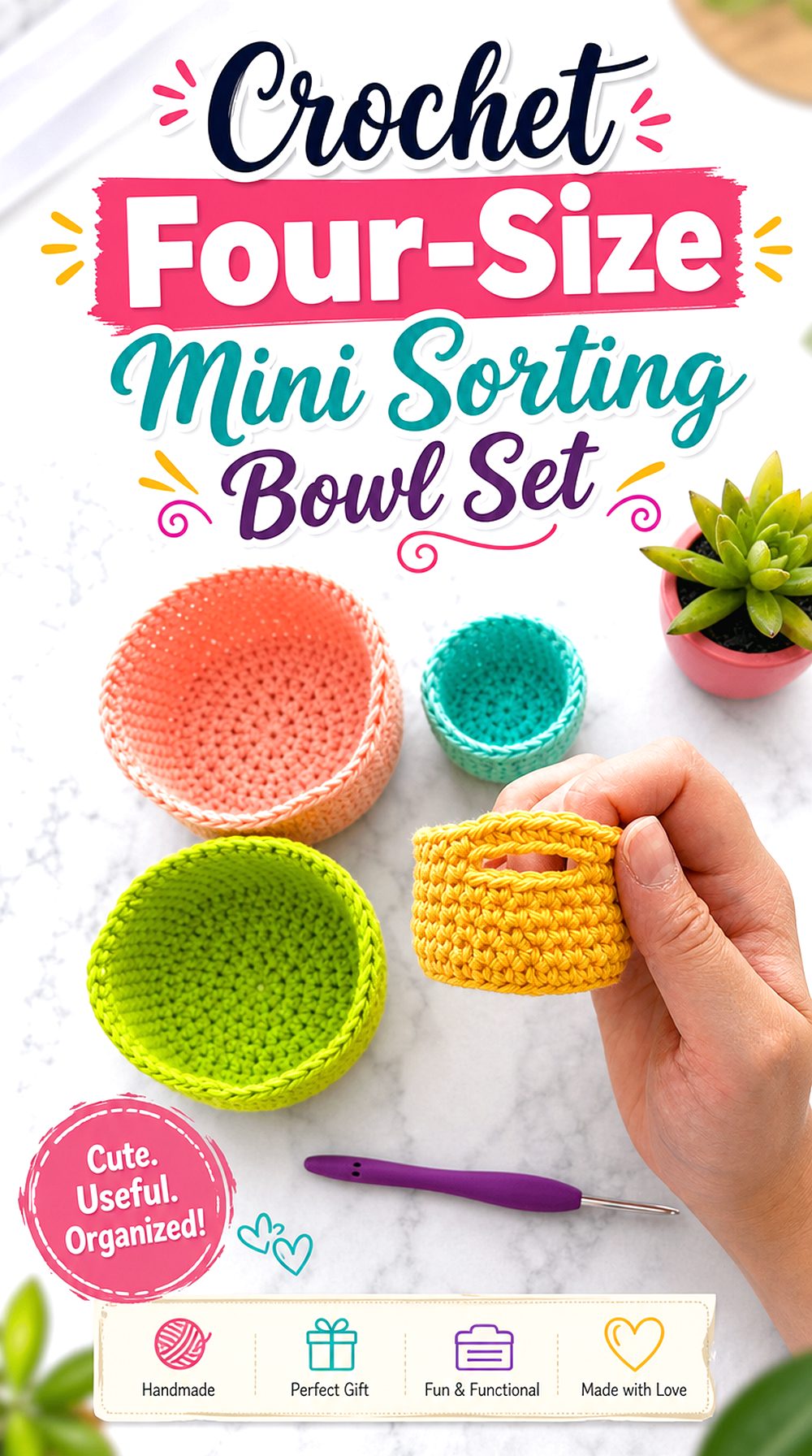 Crochet Four Size Mini Sorting Bowl Set