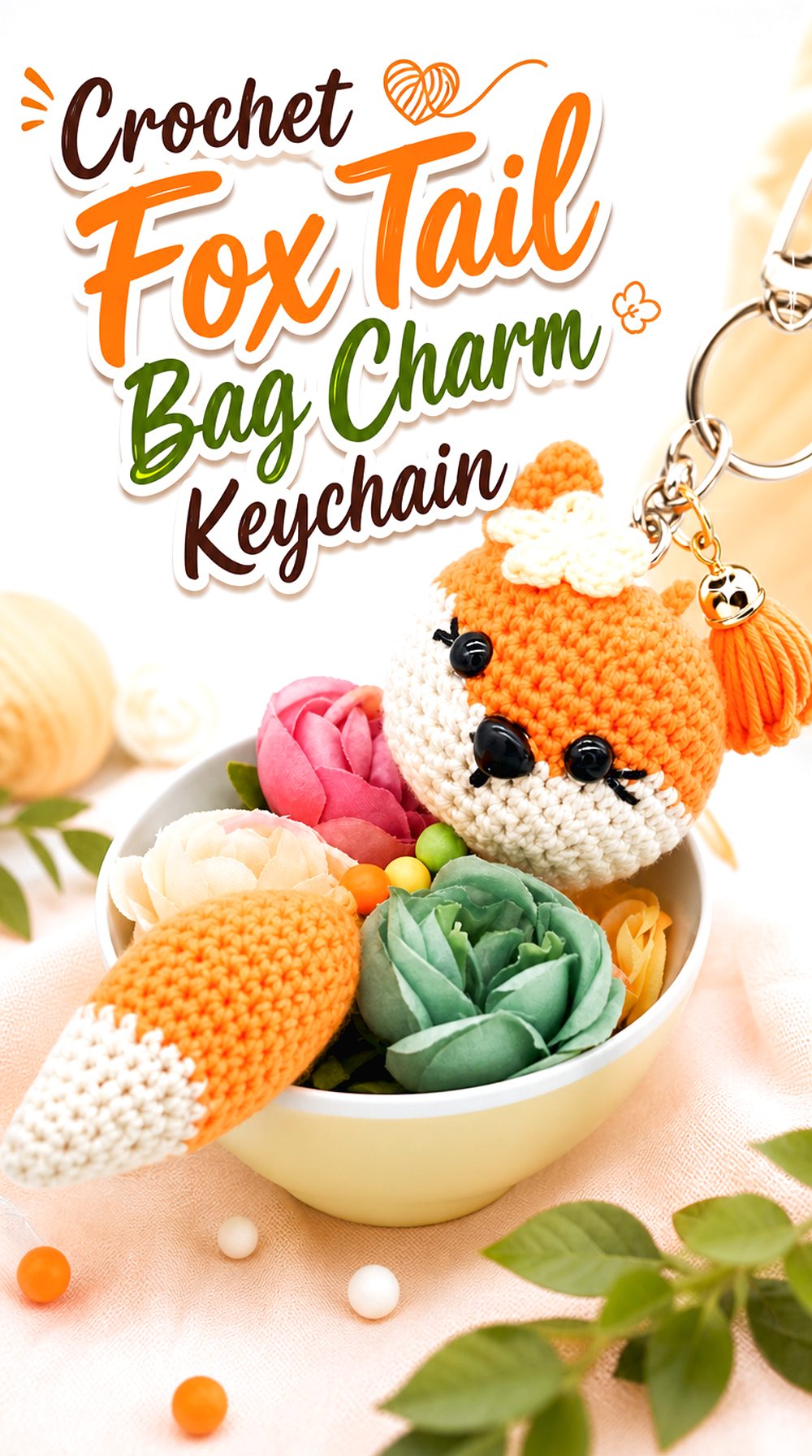 Crochet Fox Tail Bag Charm Keychain