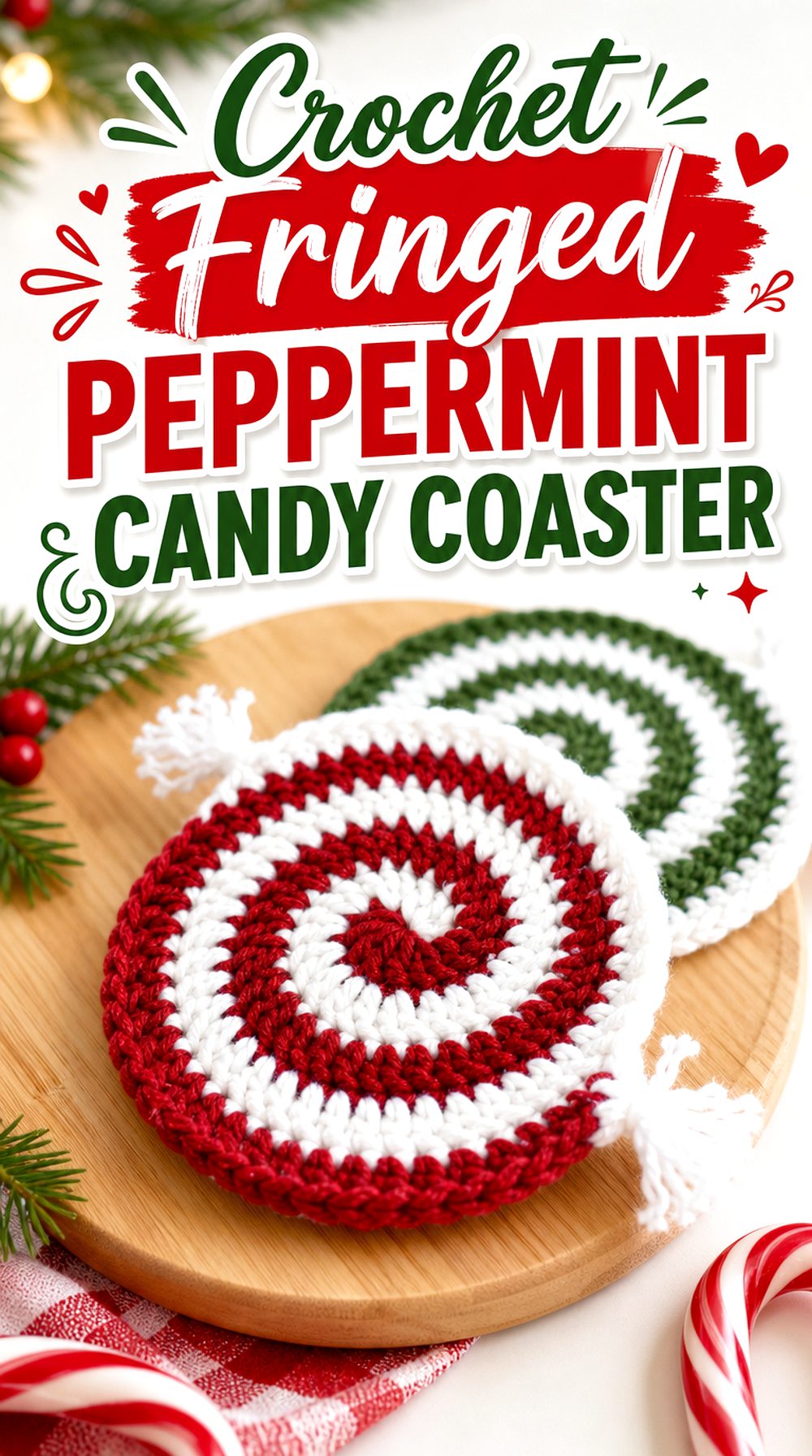 Crochet Fringed Peppermint Candy Coaster