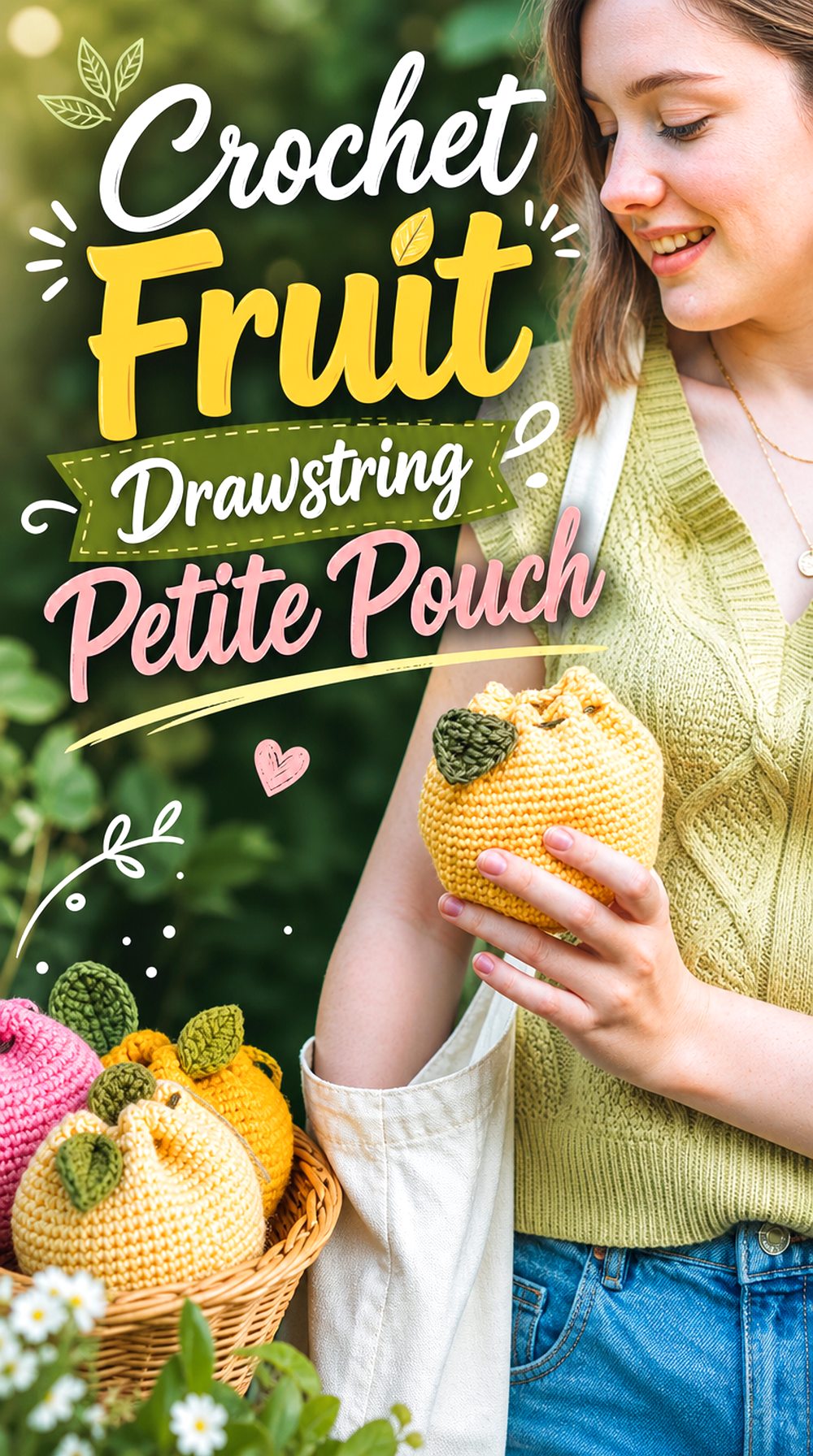 Crochet Fruit Drawstring Petite Pouch