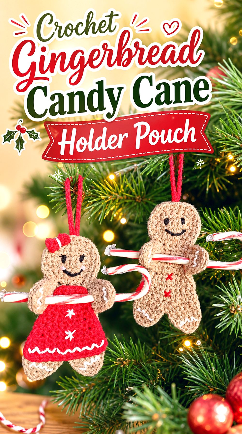 Crochet Gingerbread Candy Cane Holder Pouch