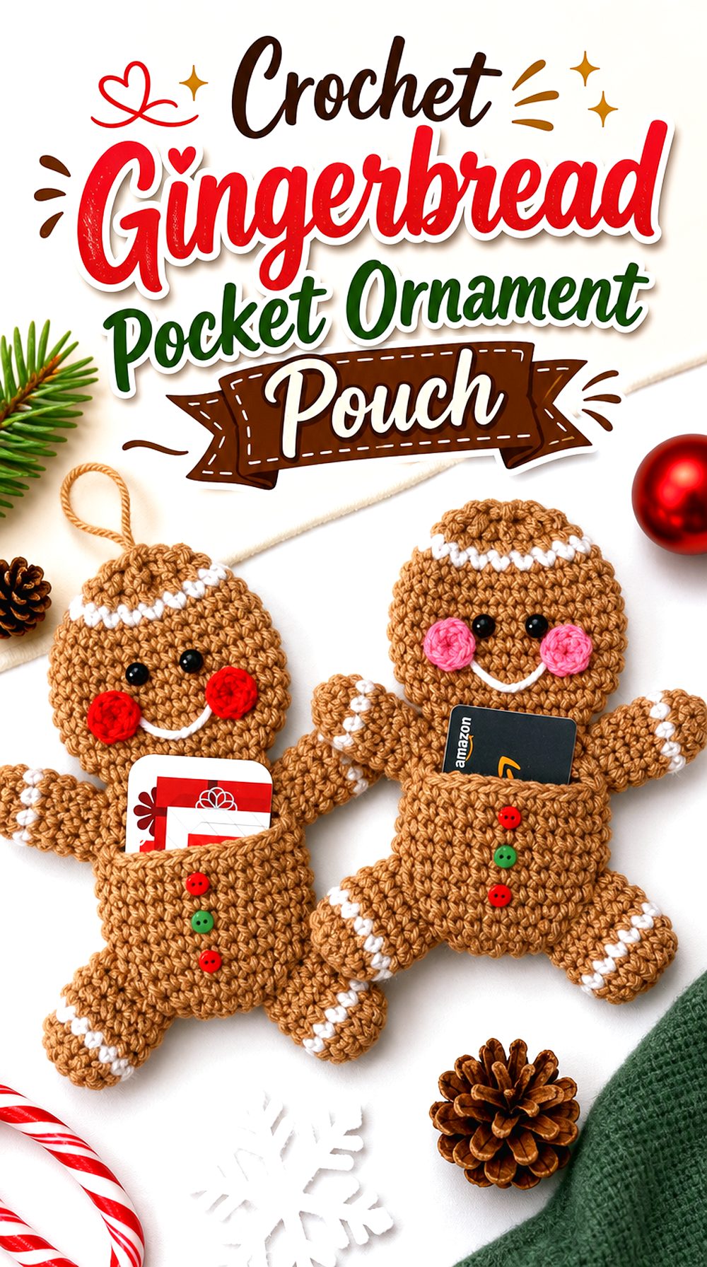 Crochet Gingerbread Pocket Ornament Pouch