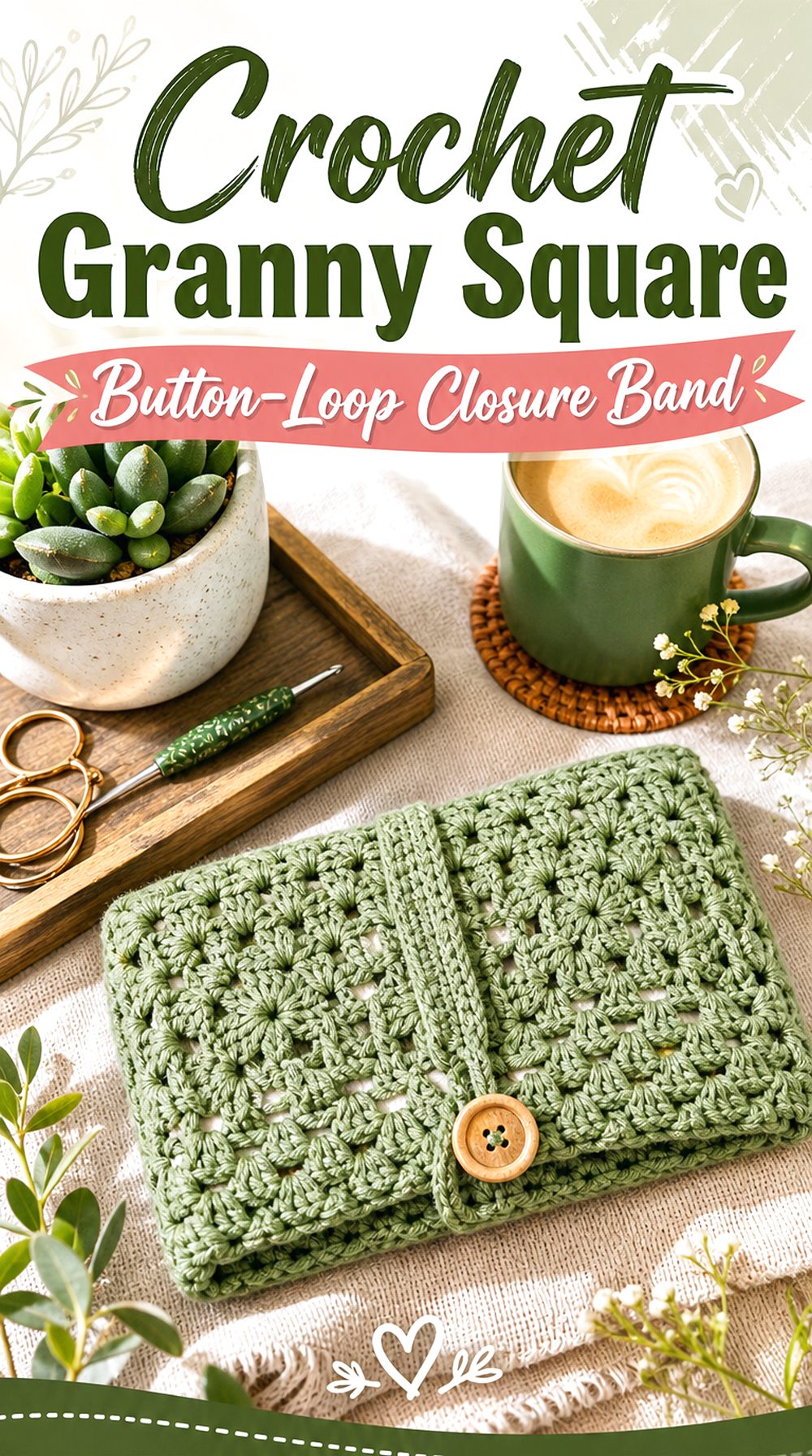 Crochet Granny Square Button Loop Closure Band