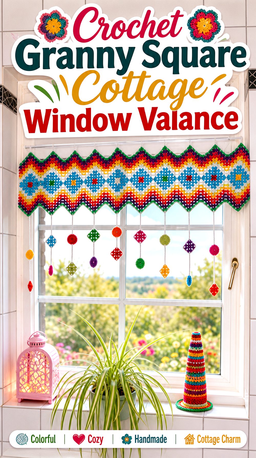 Crochet Granny Square Cottage Window Valance
