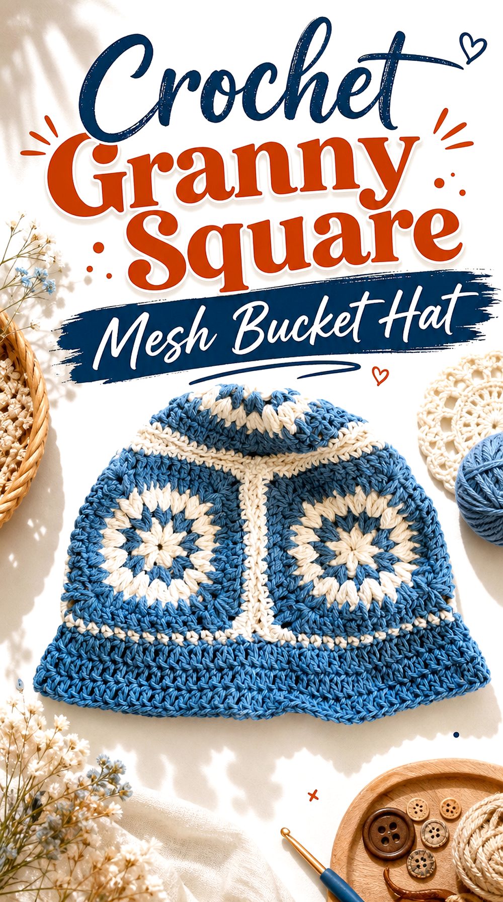 Crochet Granny Square Mesh Bucket Hat