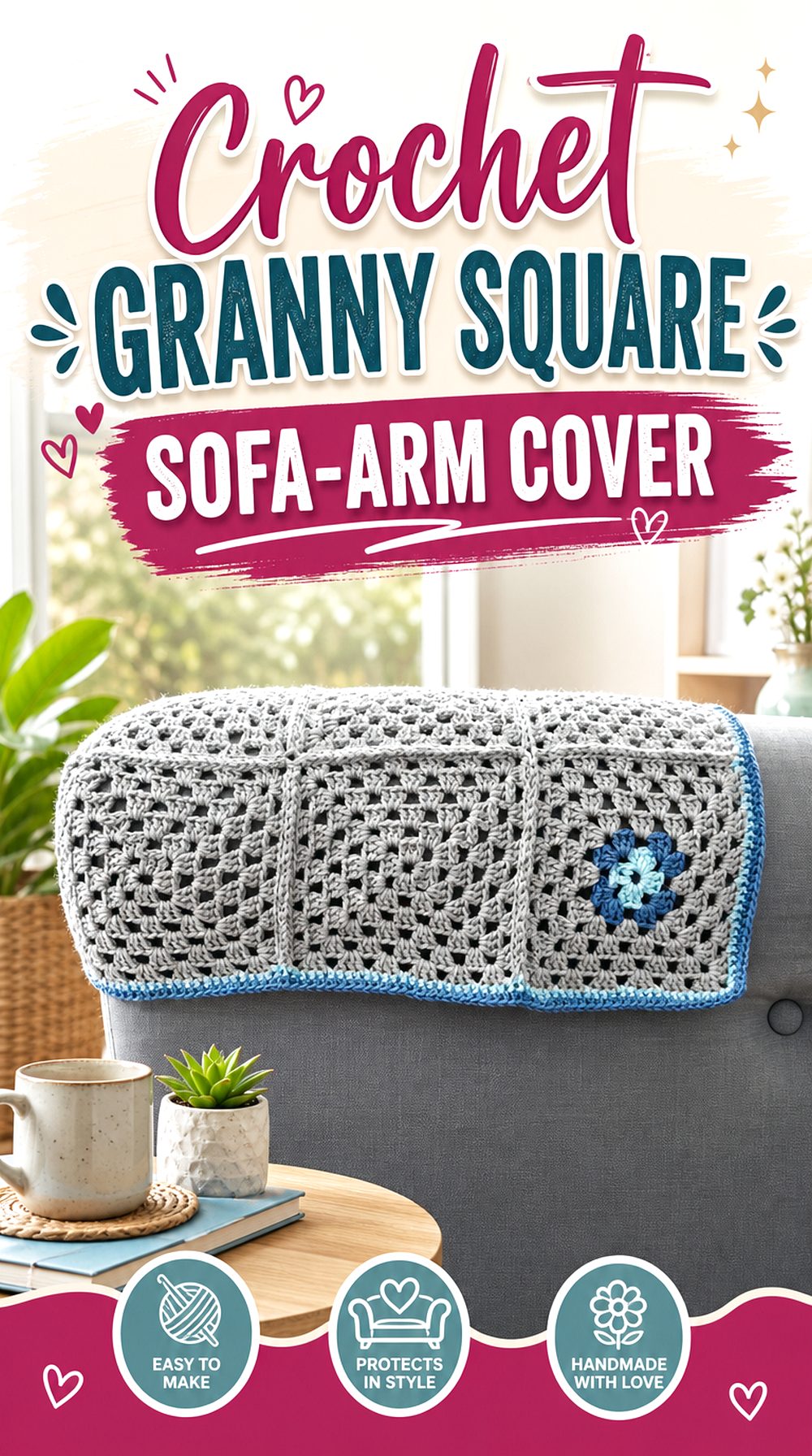 Crochet Granny Square Sofa Arm Cover