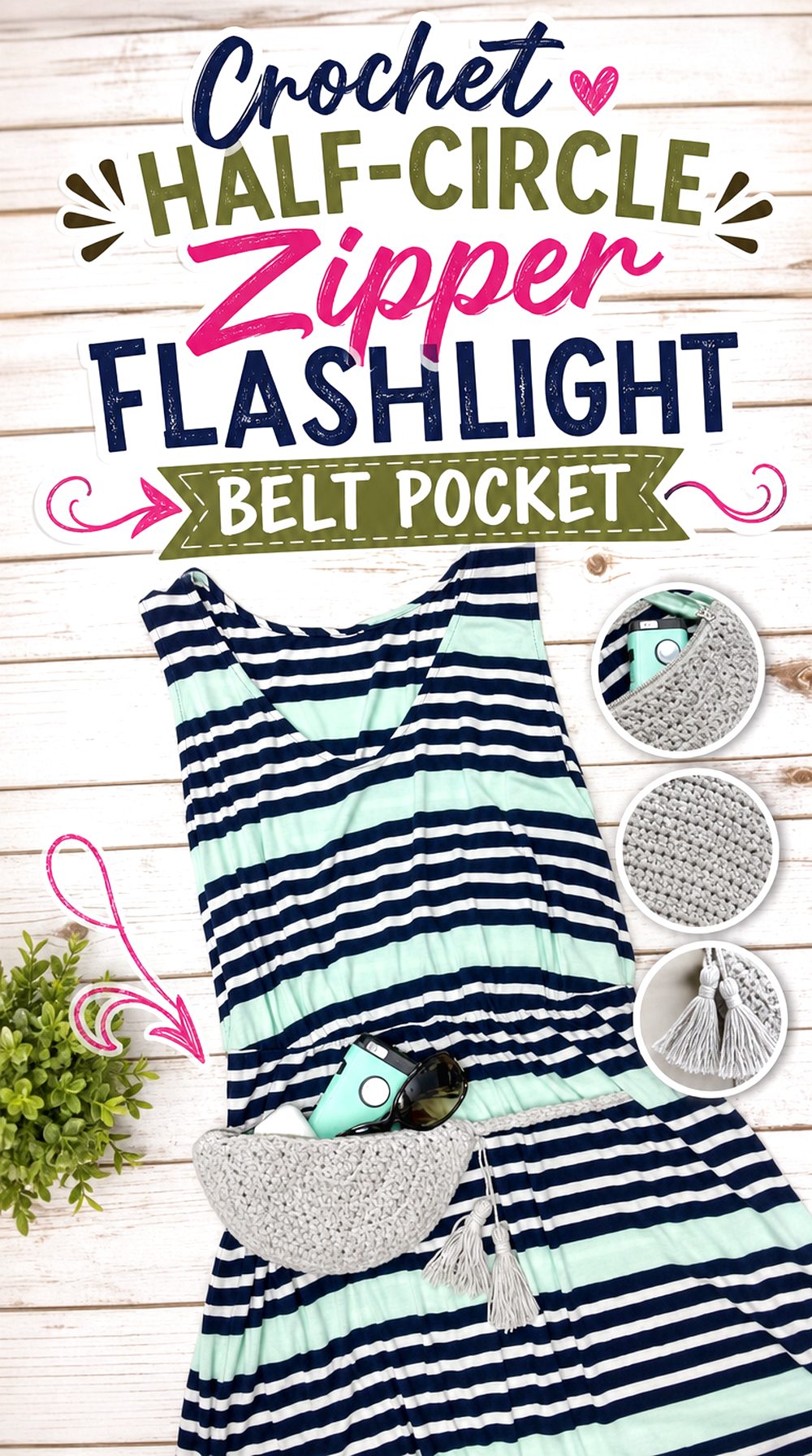 Crochet Half Circle Zipper Flashlight Belt Pocket