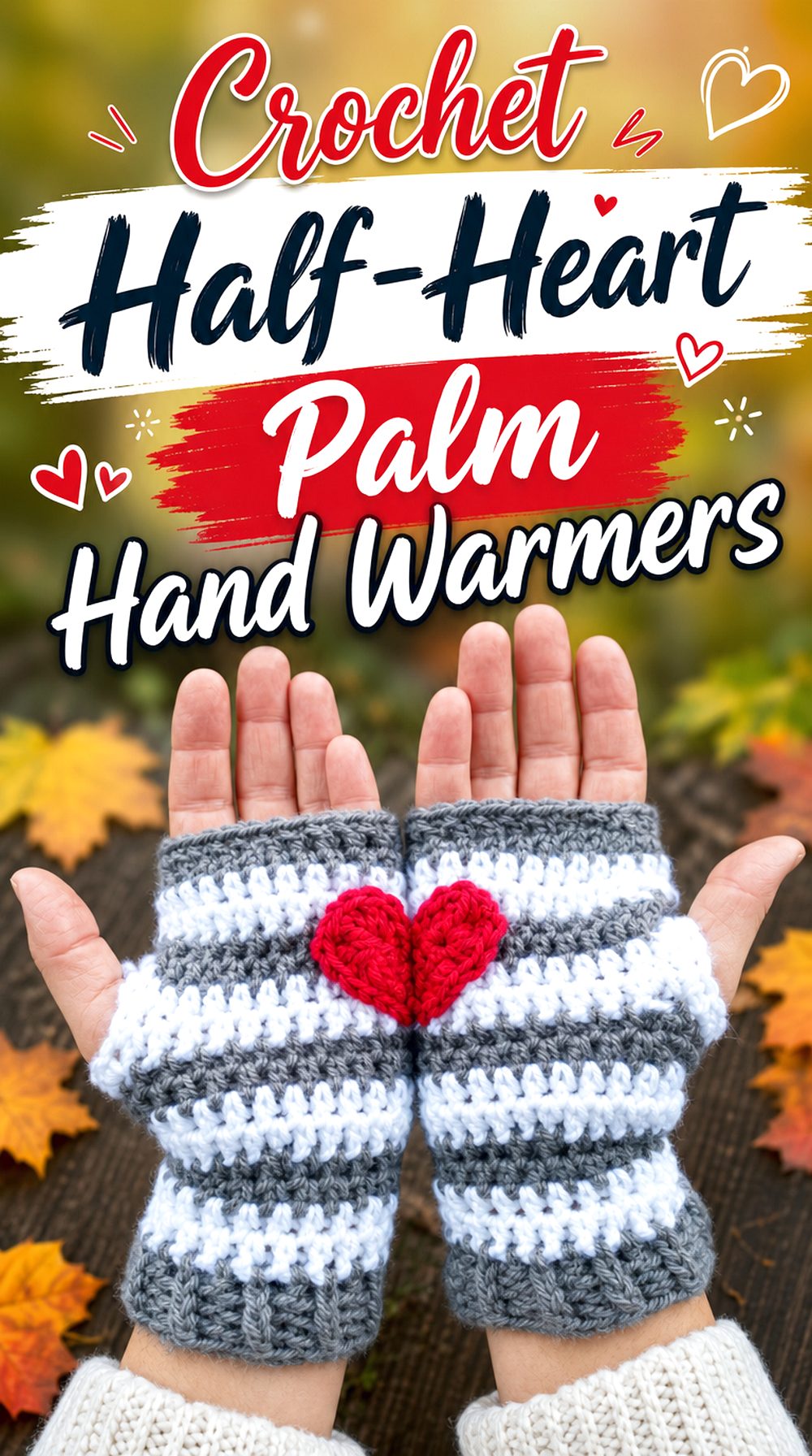 Crochet Half Heart Palm Hand Warmers