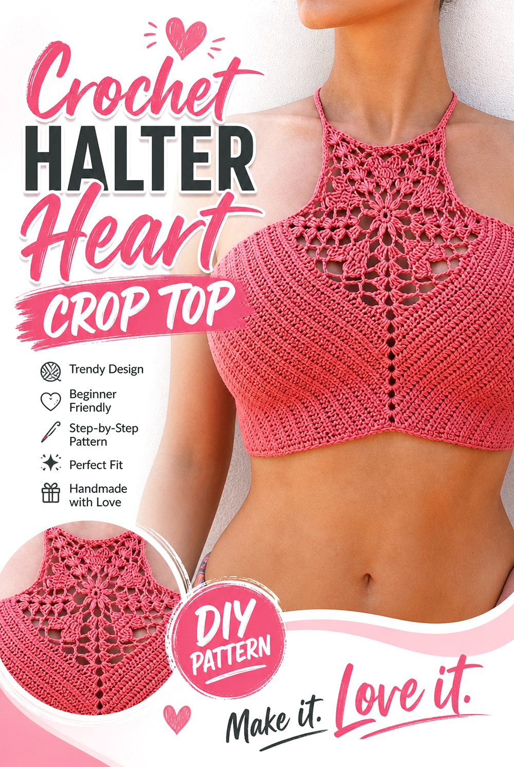 Crochet Halter Heart Crop Top