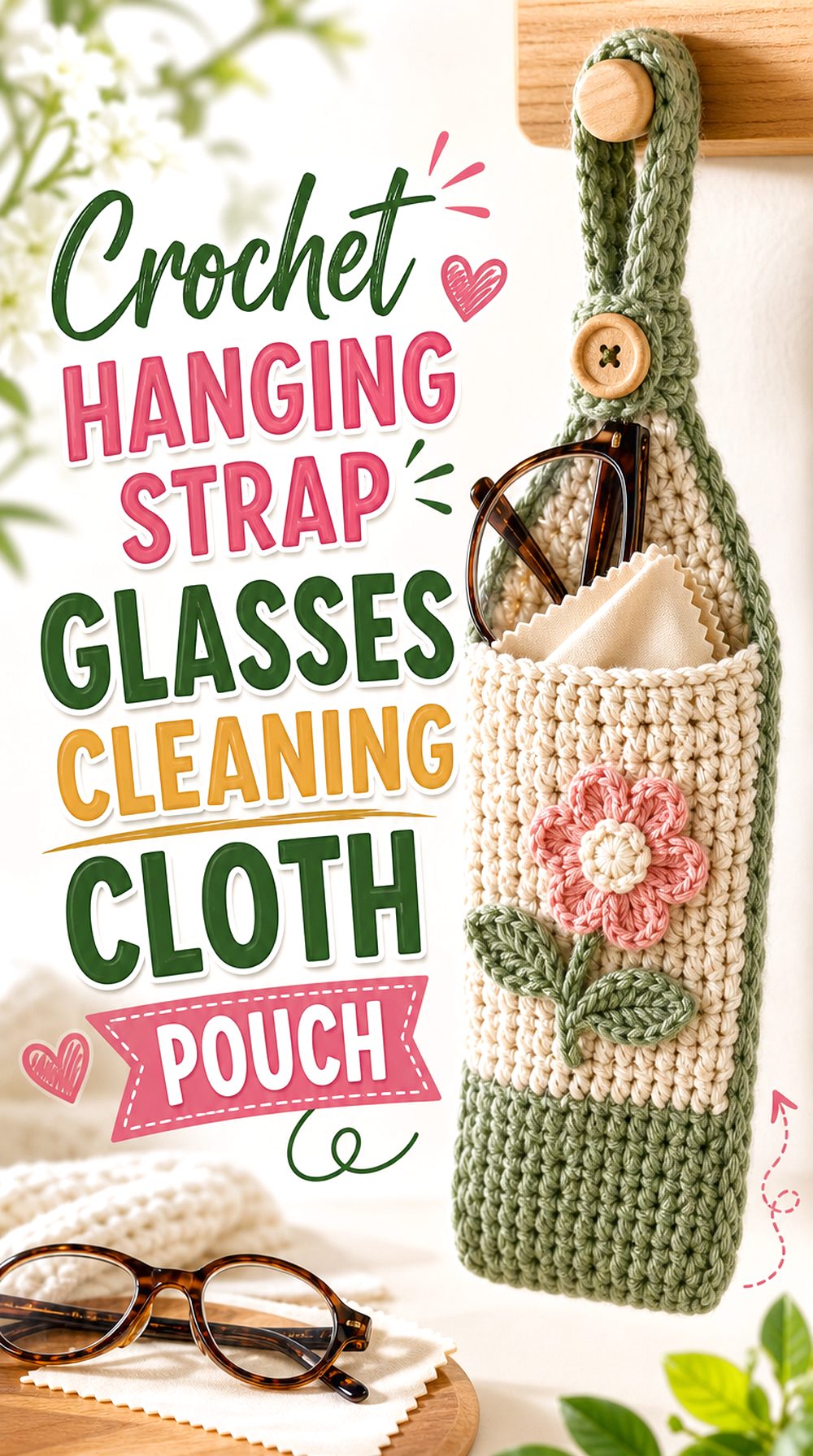 Crochet Hanging Strap Glasses Cleaning Cloth Pouch
