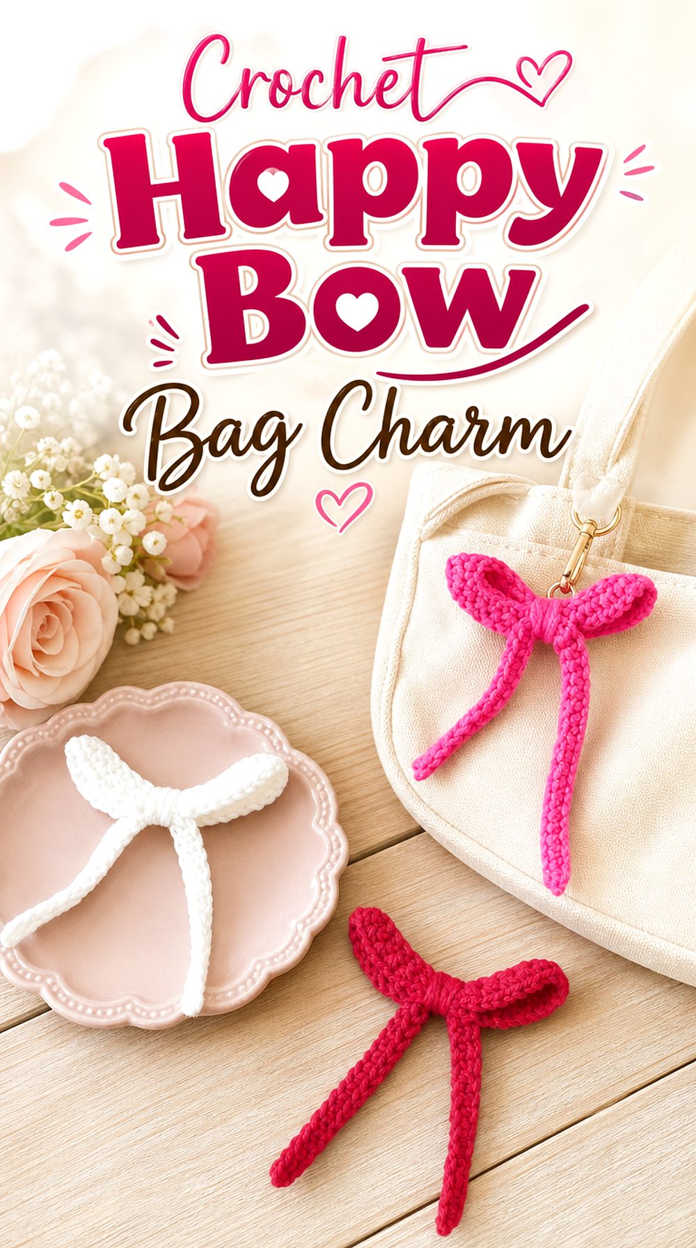 Crochet Happy Bow Bag Charm
