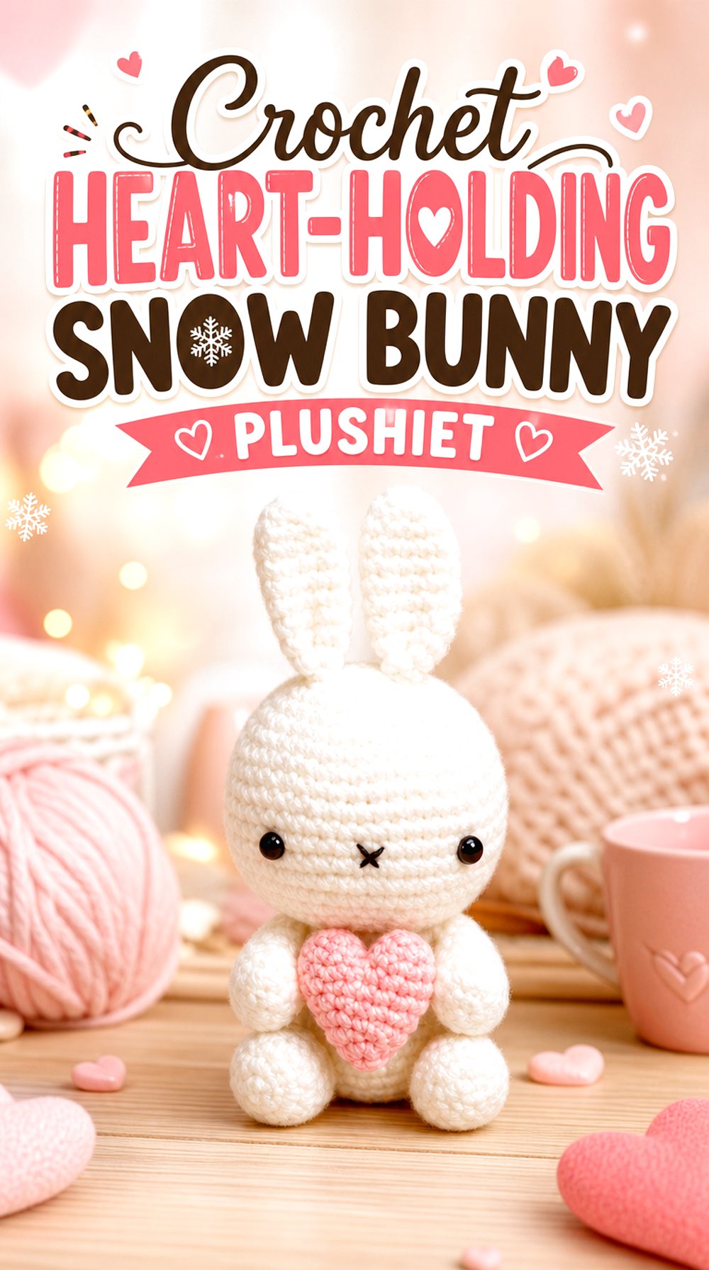 Crochet Heart Holding Snow Bunny Plushie