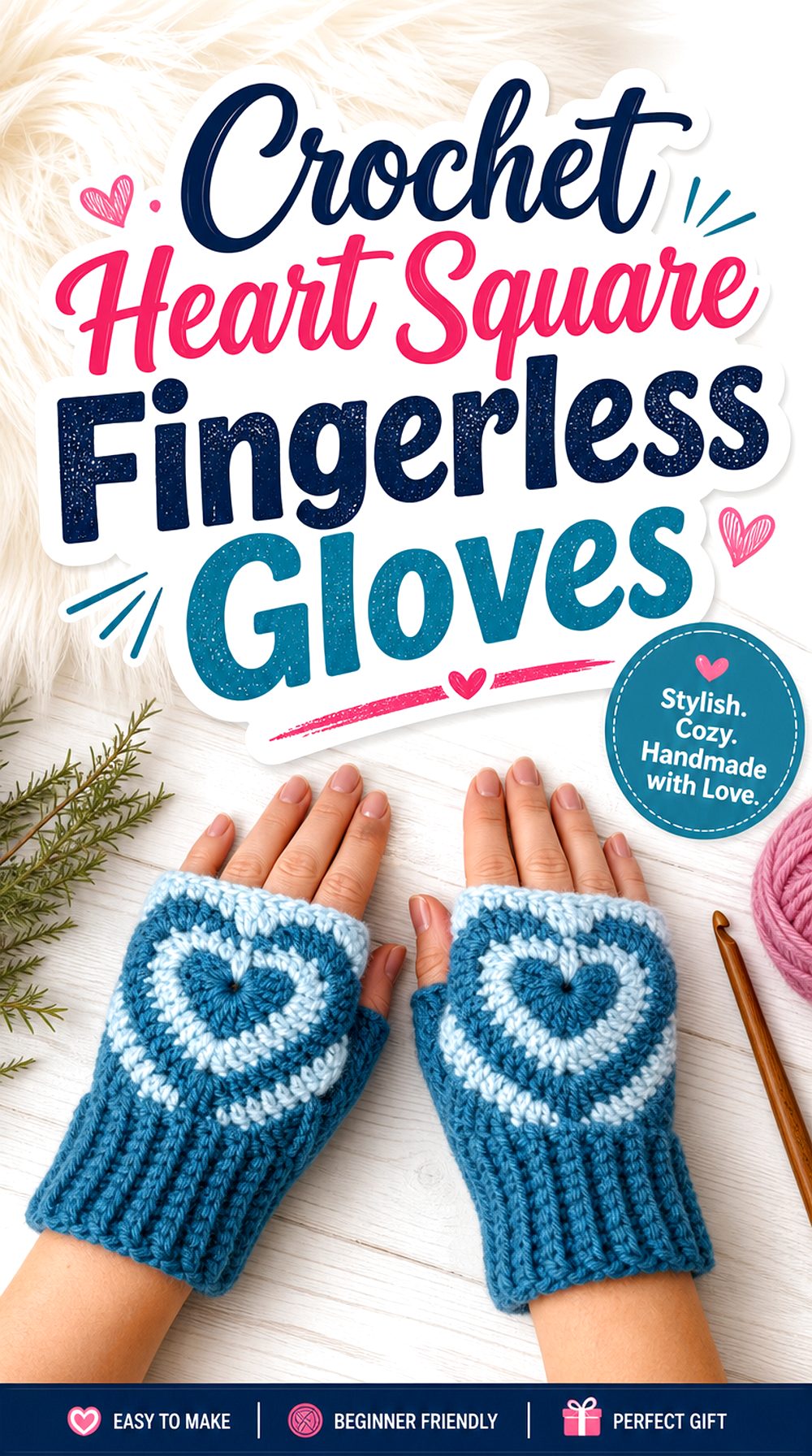 Crochet Heart Square Fingerless Gloves