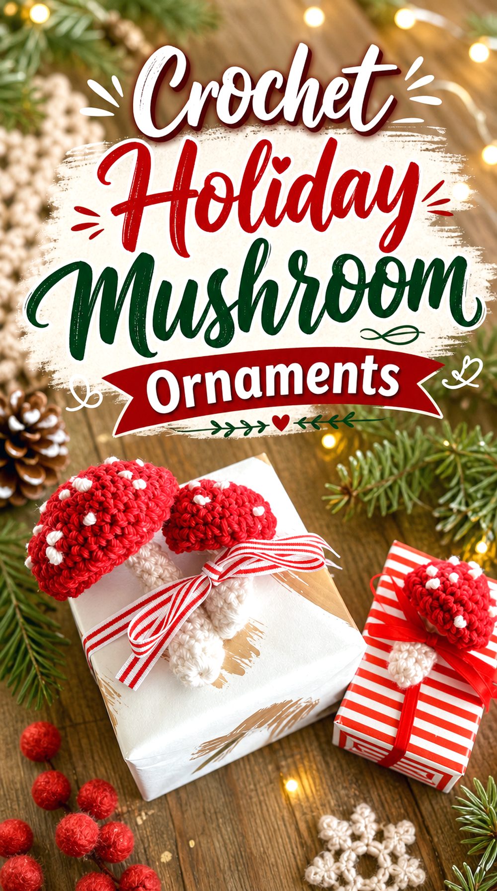 Crochet Holiday Mushroom Ornaments