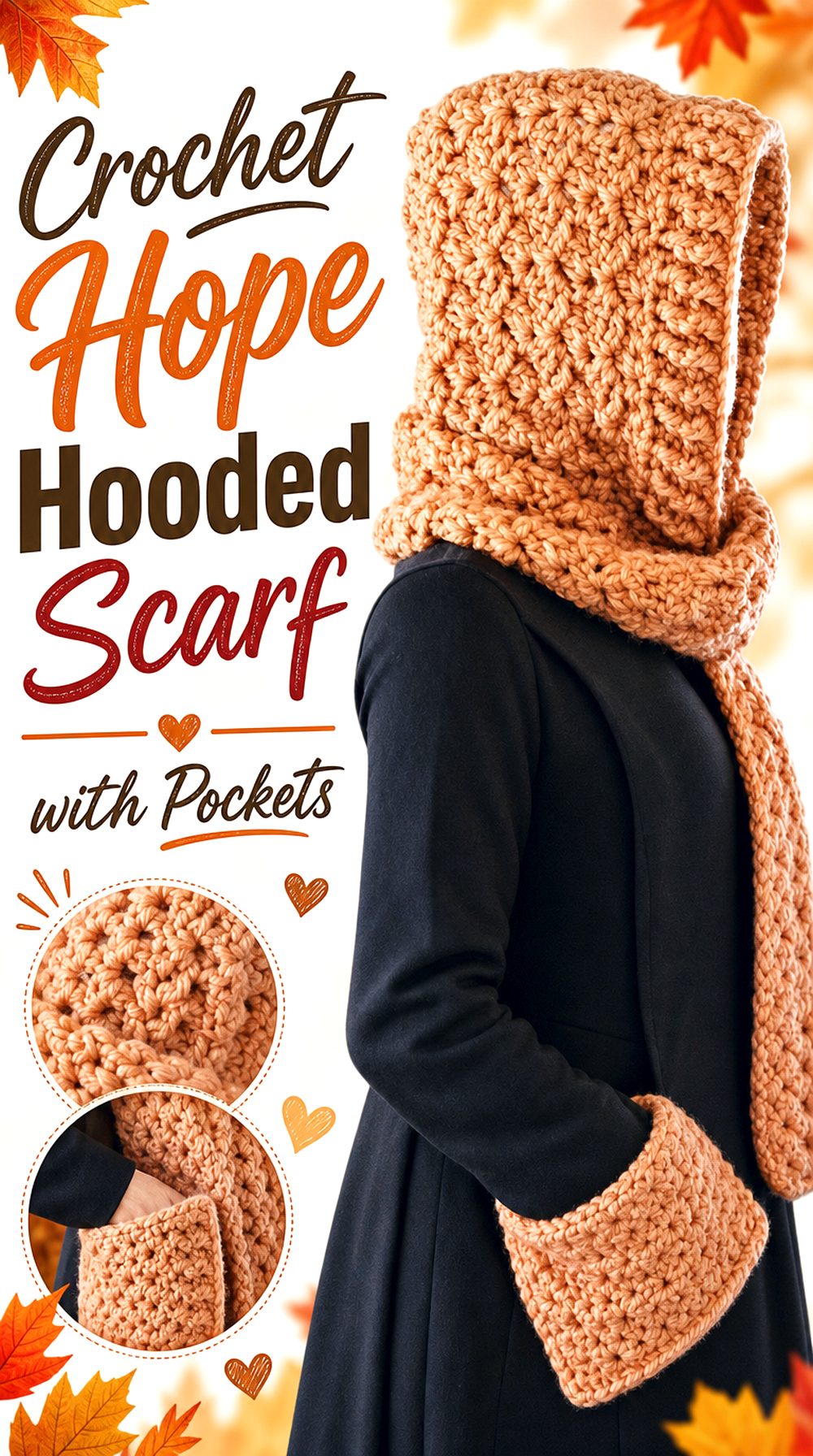 Crochet Hope Hooded Scarf with Pockets
