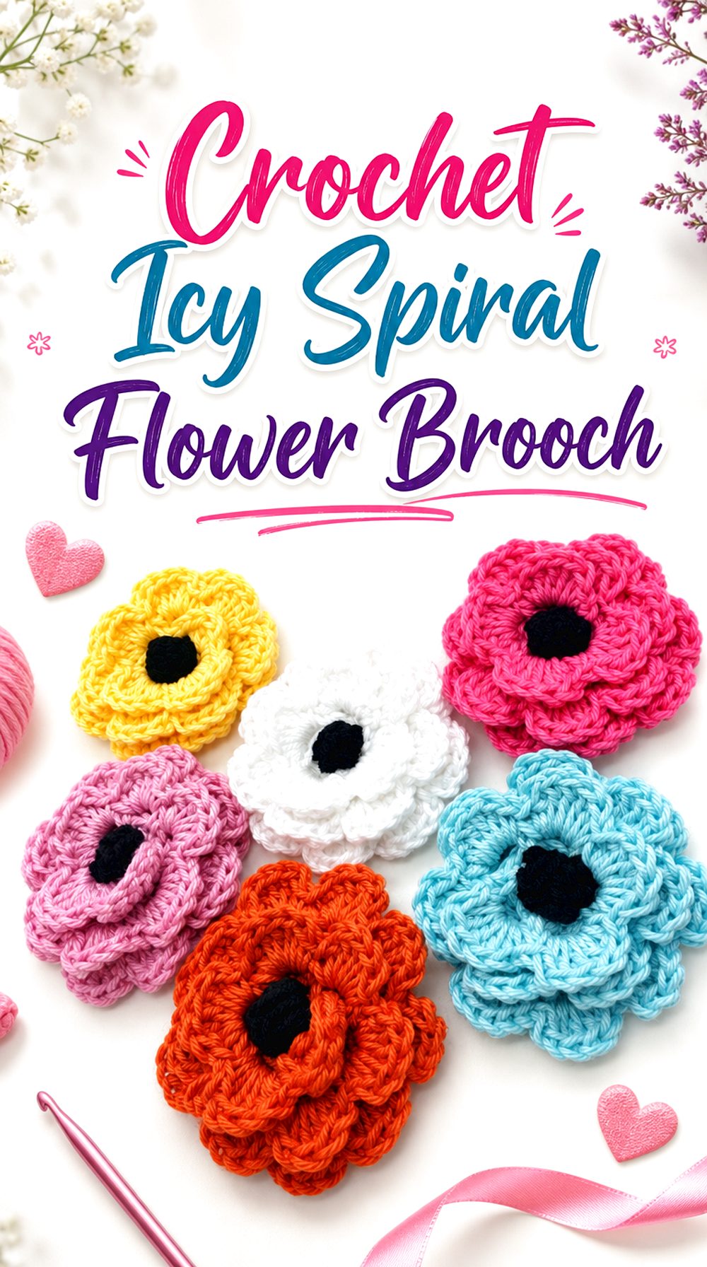 Crochet Icy Spiral Flower Brooch