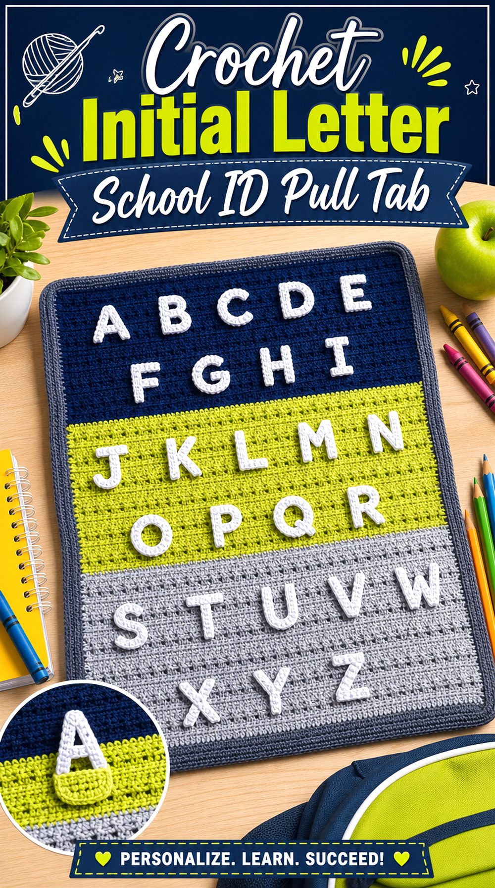 Crochet Initial Letter School ID Pull Tab