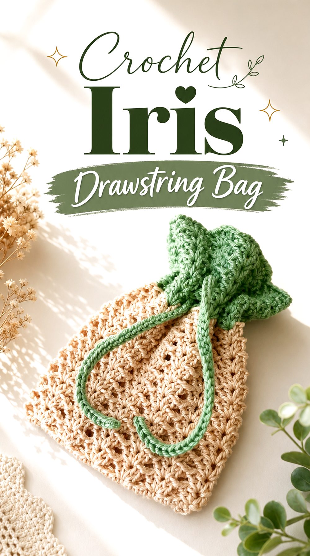 Crochet Iris Drawstring Bag