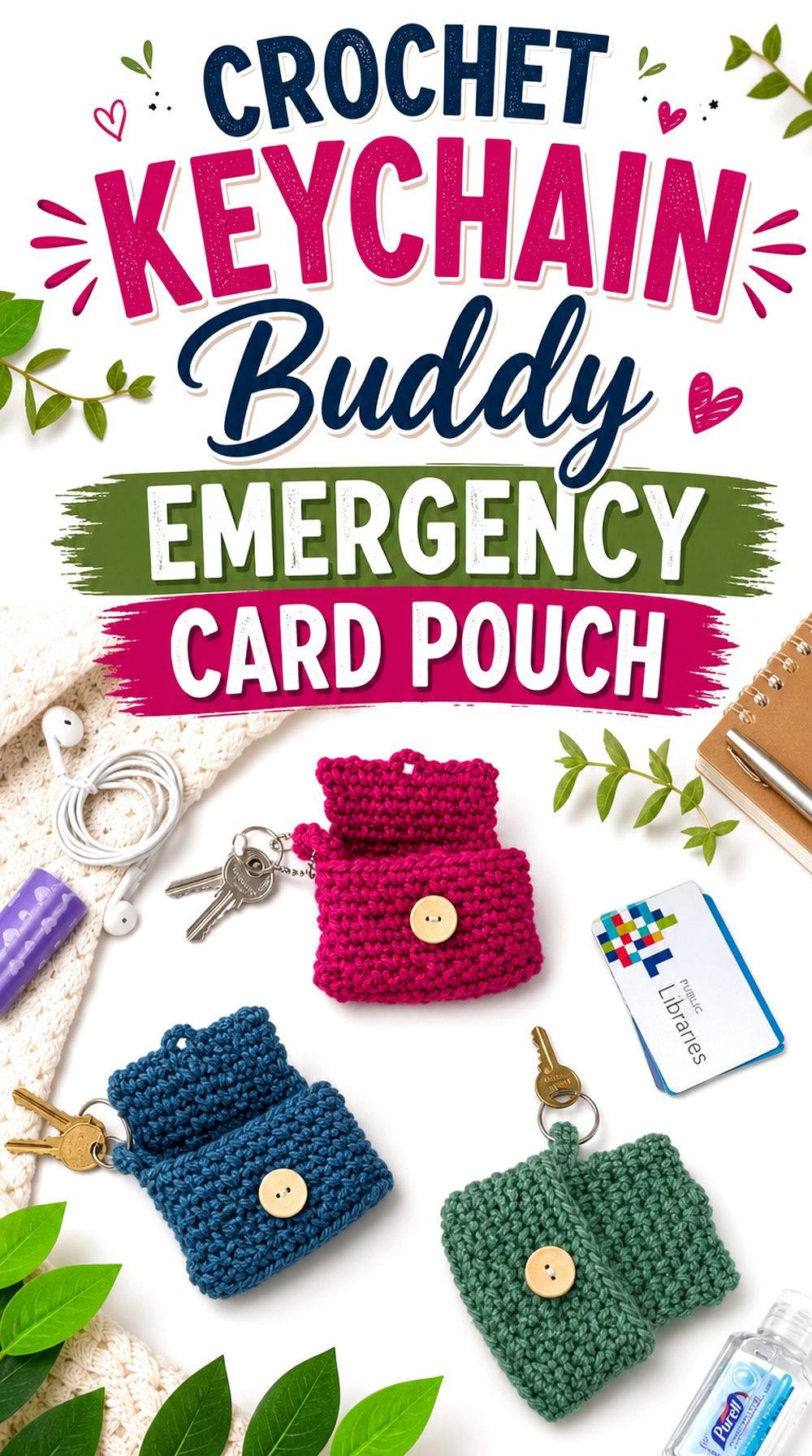 Crochet Keychain Buddy Emergency Card Pouch