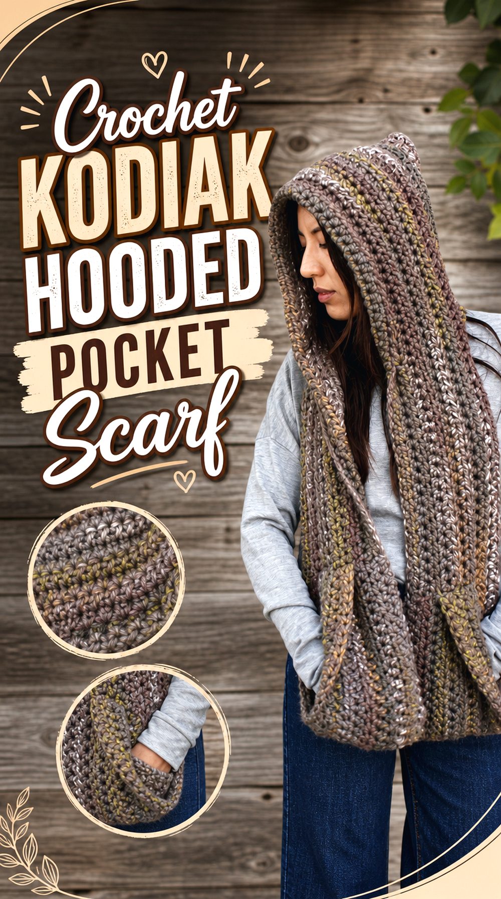 Crochet Kodiak Hooded Pocket Scarf