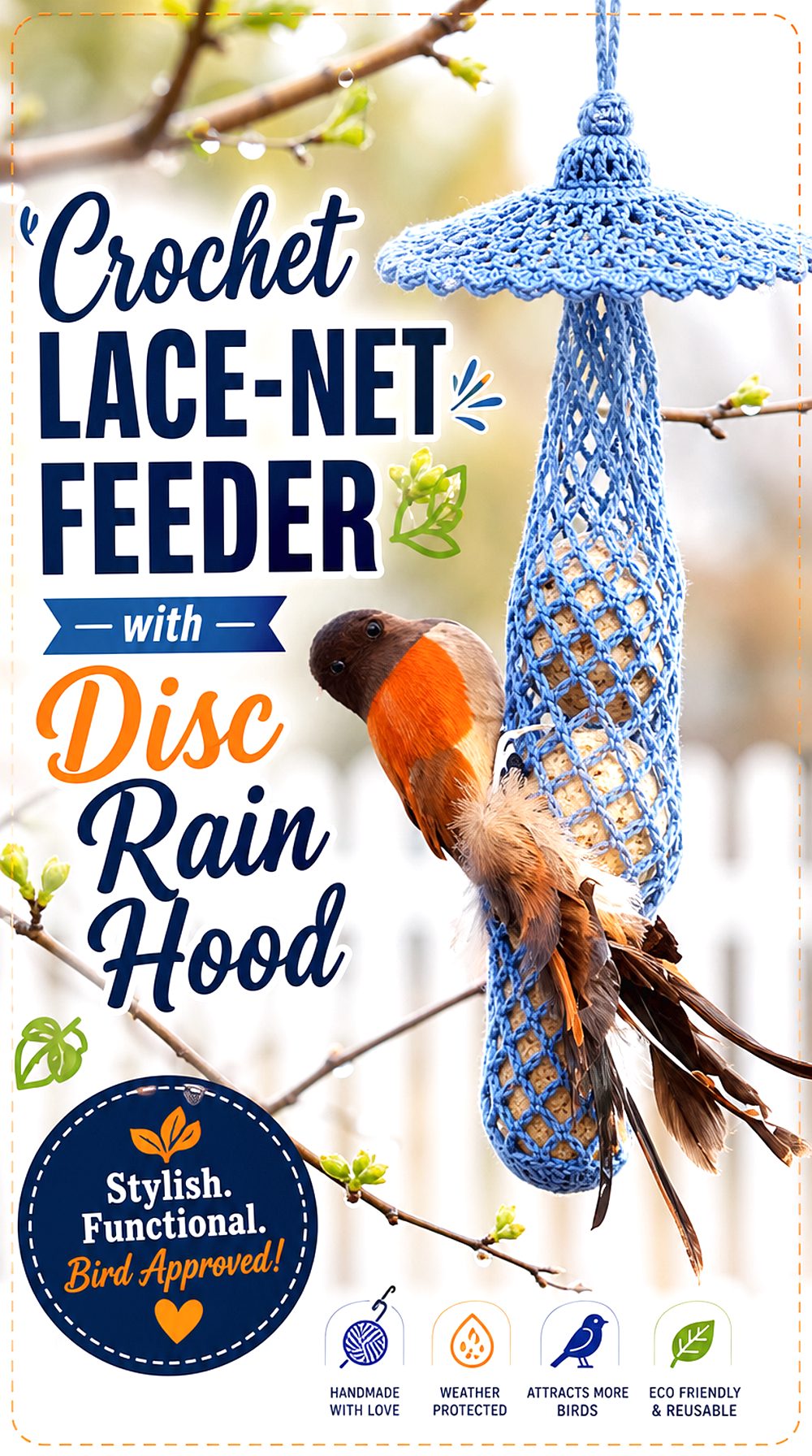 Crochet Lace Net Feeder with Disc Rain Hood