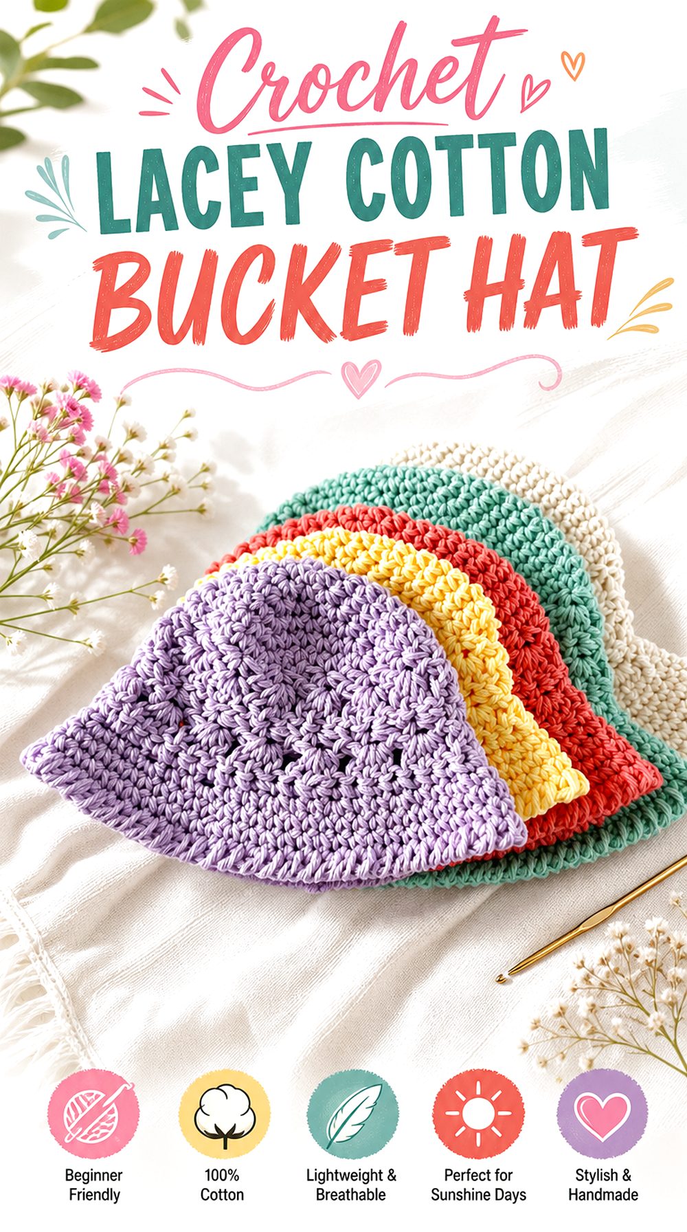 Crochet Lacey Cotton Bucket Hat