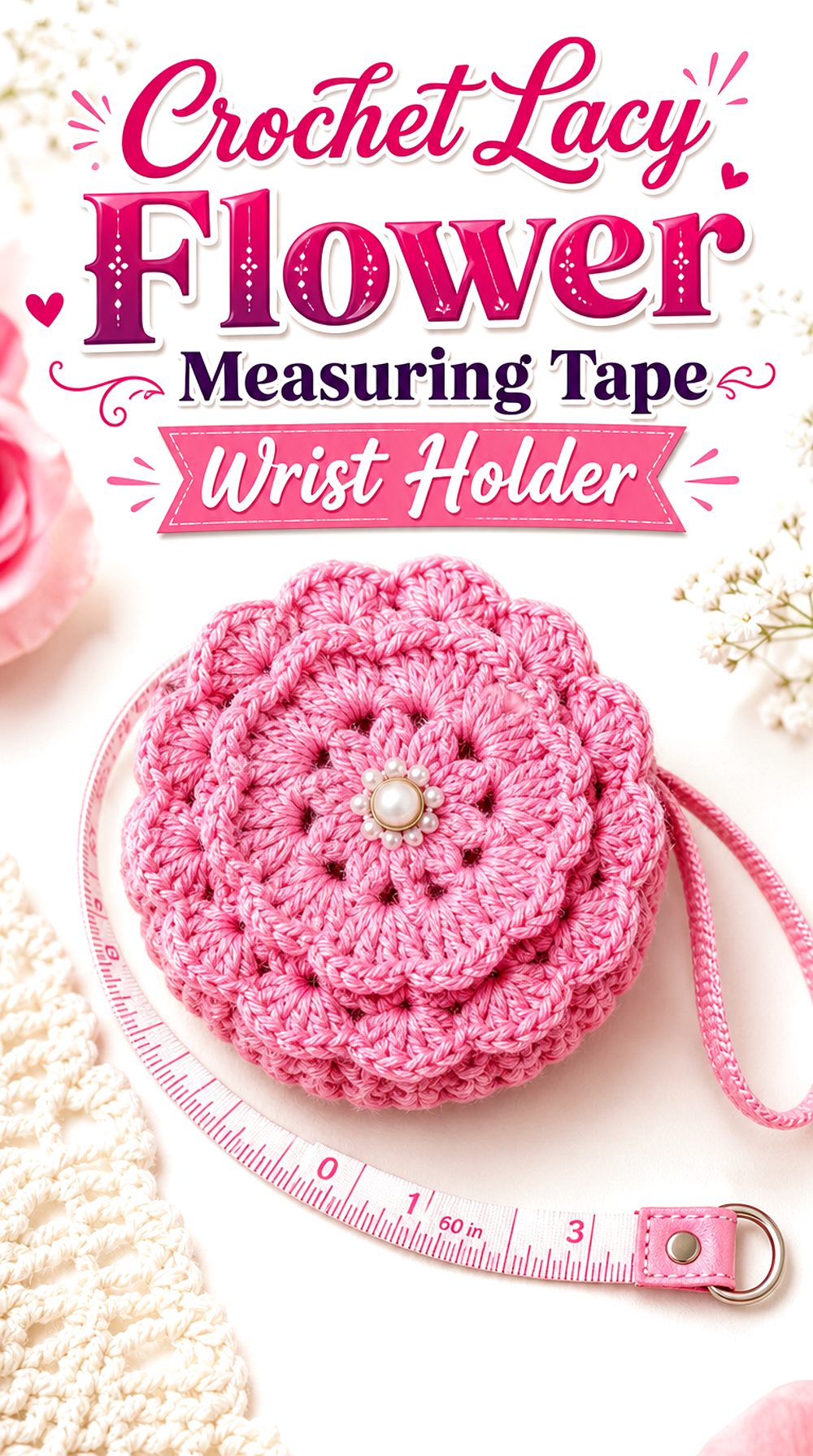 Crochet Lacy Flower Measuring Tape Wrist Holder