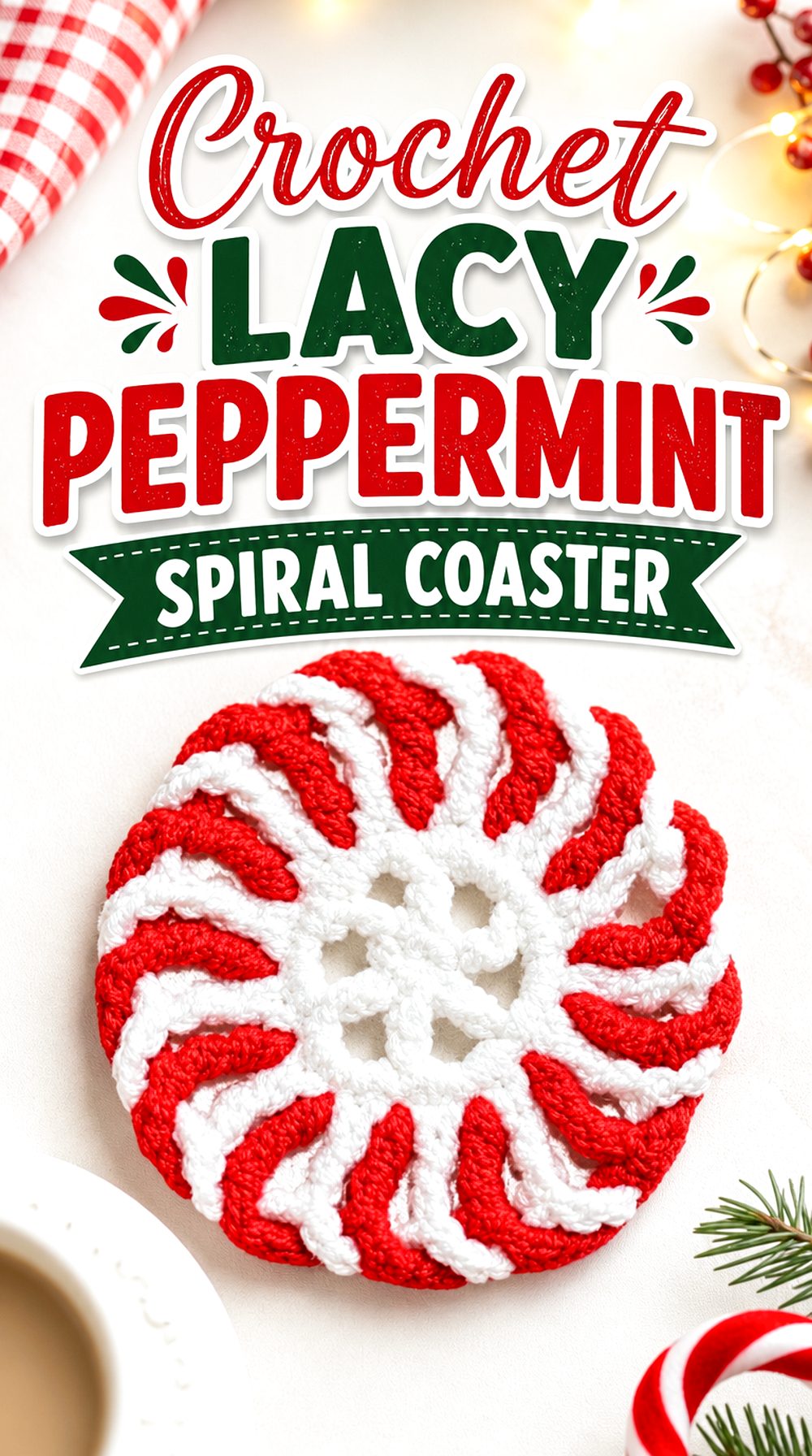 Crochet Lacy Peppermint Spiral Coaster