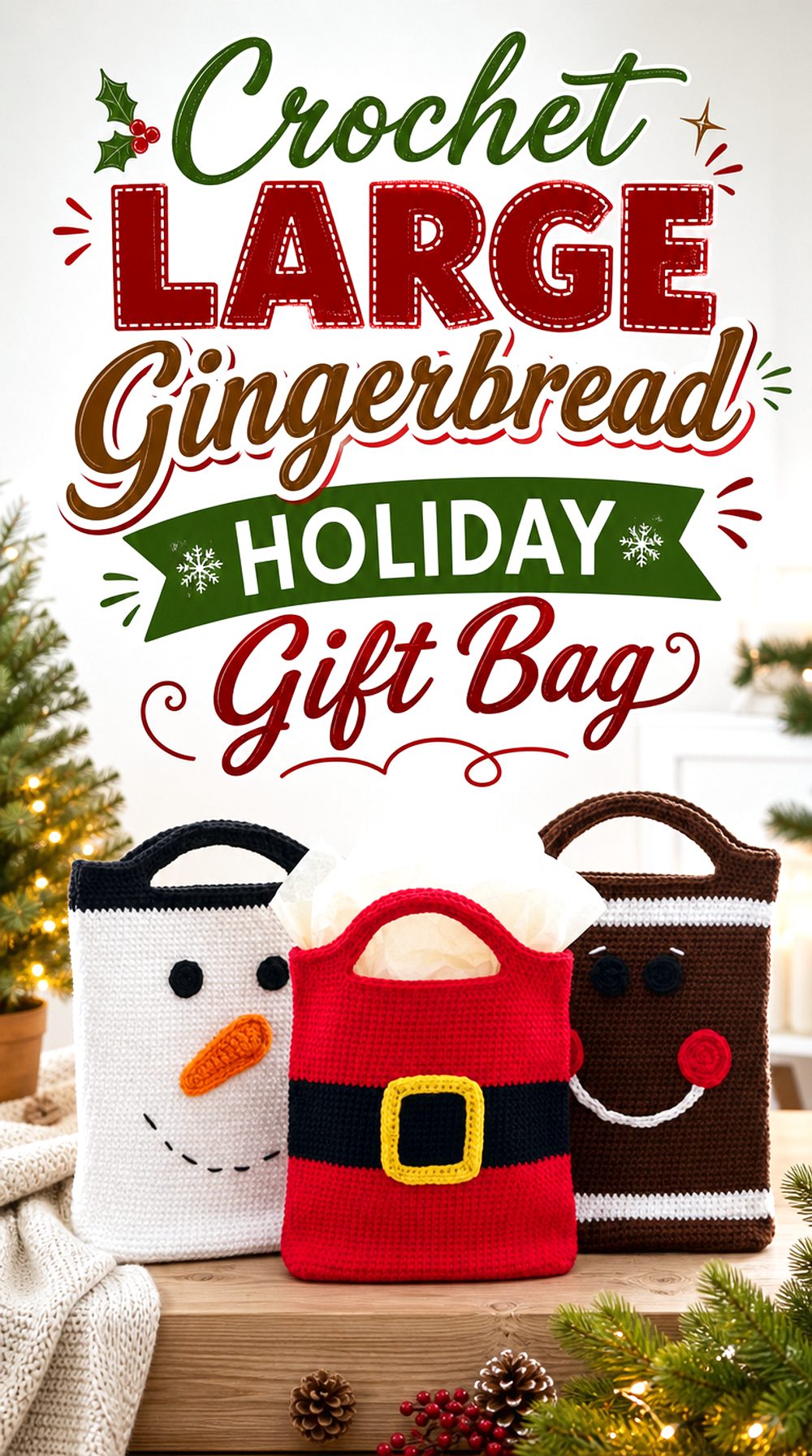 Crochet Large Gingerbread Holiday Gift Bag