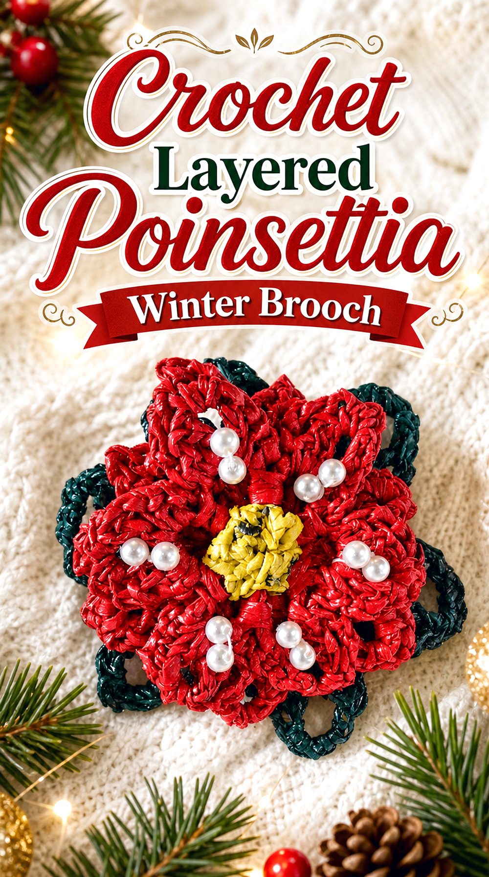 Crochet Layered Poinsettia Winter Brooch
