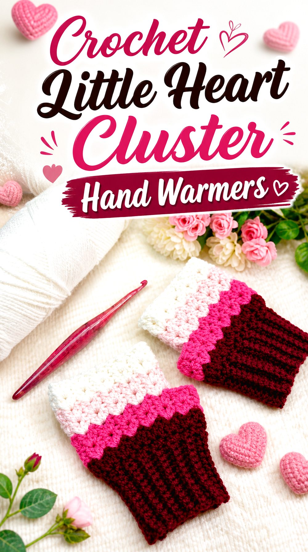Crochet Little Heart Cluster Hand Warmers