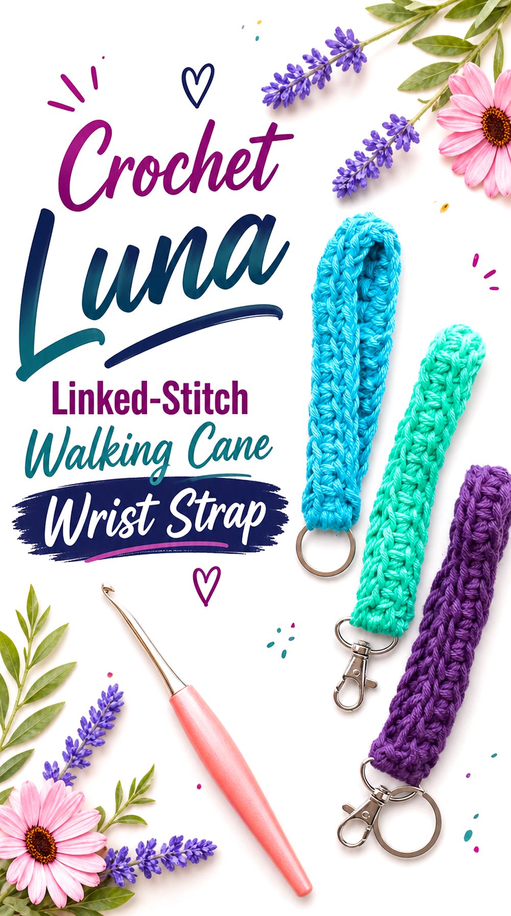 Crochet Luna Linked Stitch Walking Cane Wrist Strap