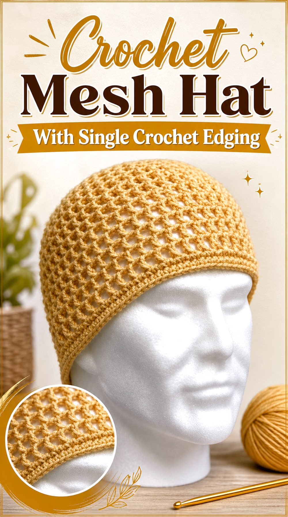 Crochet Mesh Hat With Single Crochet Edging