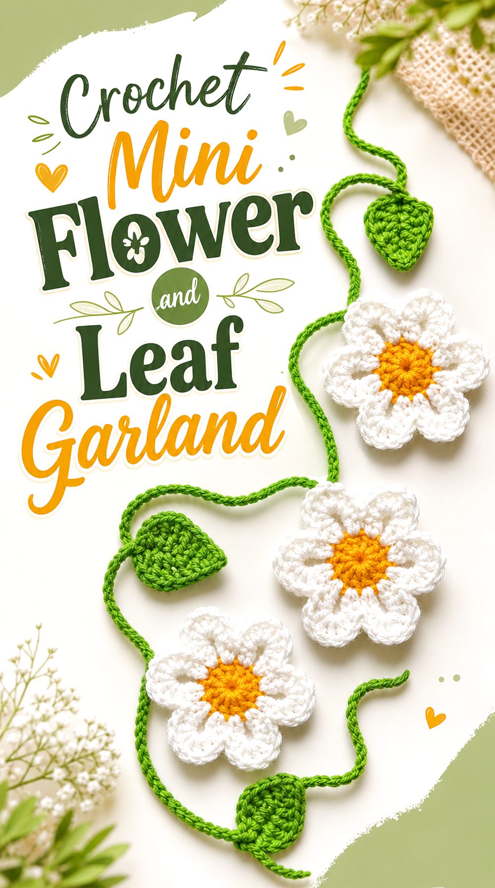 Crochet Mini Flower and Leaf Garland