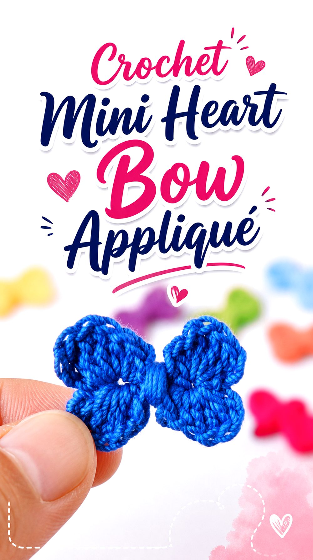 Crochet Mini Heart Bow Appliqué