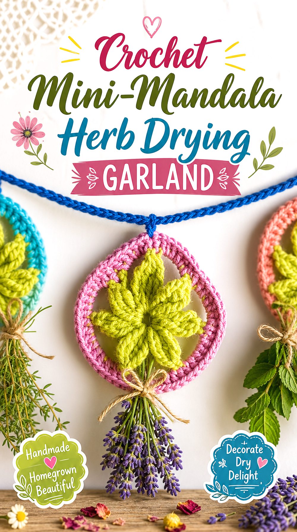 Crochet Mini Mandala Herb Drying Garland