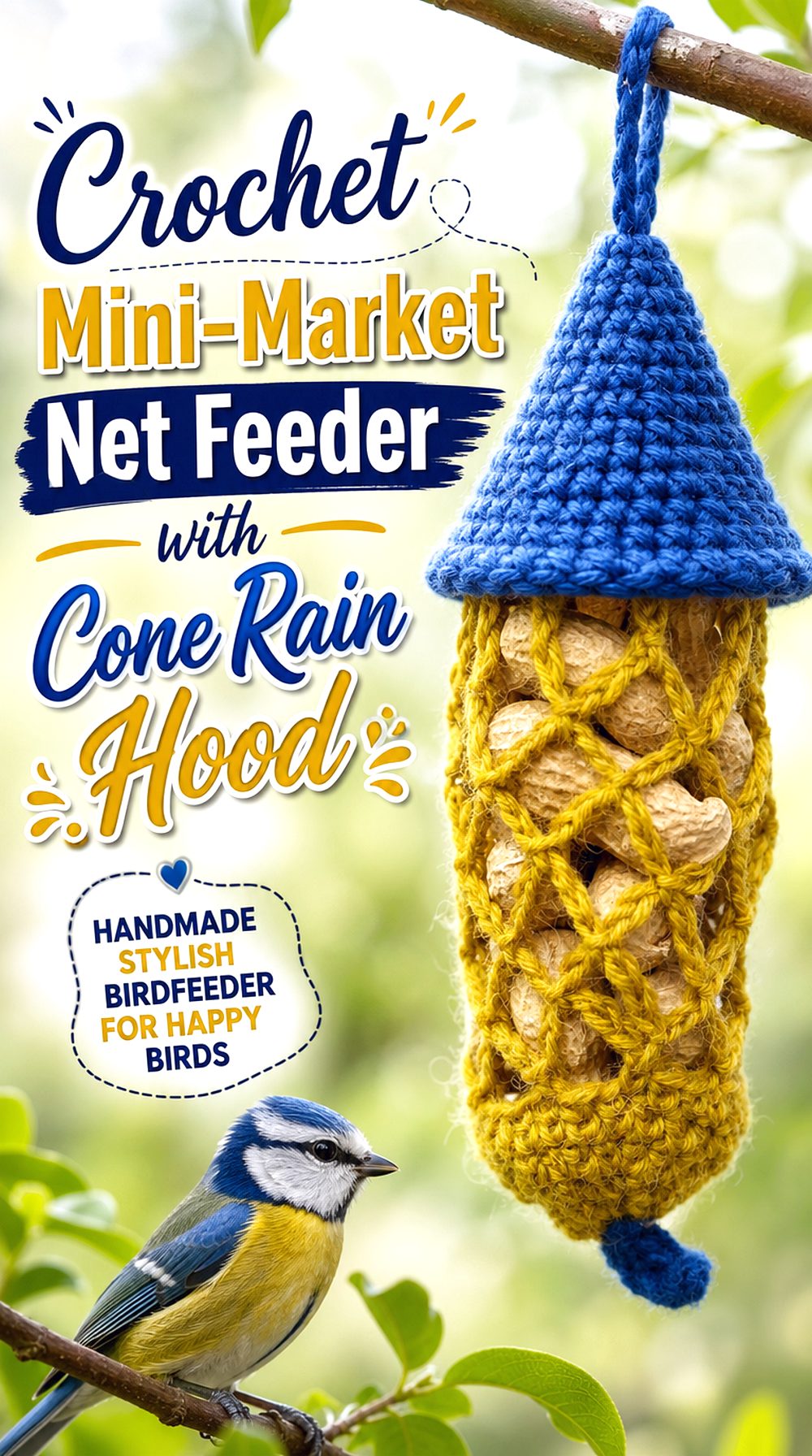 Crochet Mini Market Net Feeder with Cone Rain Hood
