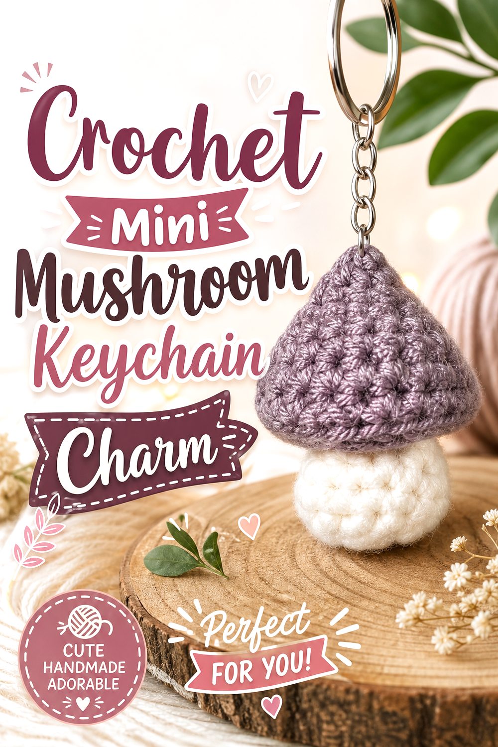 Crochet Mini Mushroom Keychain Charm